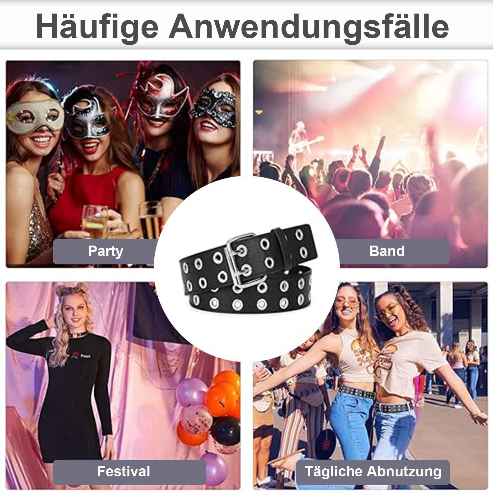 OKWISH Nietengürtel Ledergürtel Ösengürtel Jeansgürtel Damen Herren (Doppellochgürtel, 1-St., Ledergürtel Kunstleder Gürtel mit Punk Style Cosplay Hip Hop) für  – Bild 4 von 5