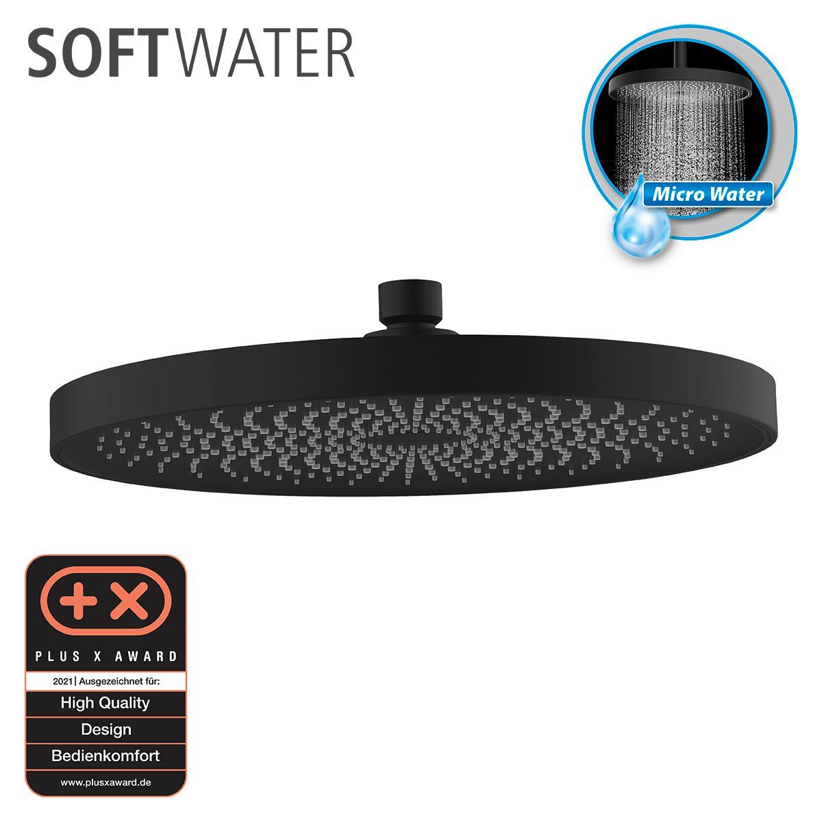 WENKO Kopfbrause Softwater, Schwarz matt, Ø 26 cm