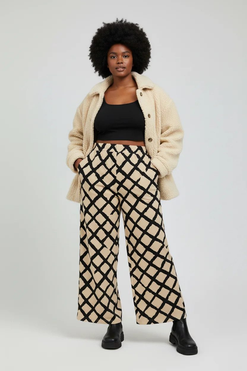 Bequeme Jeans Gemusterte Hose mit weitem Bein