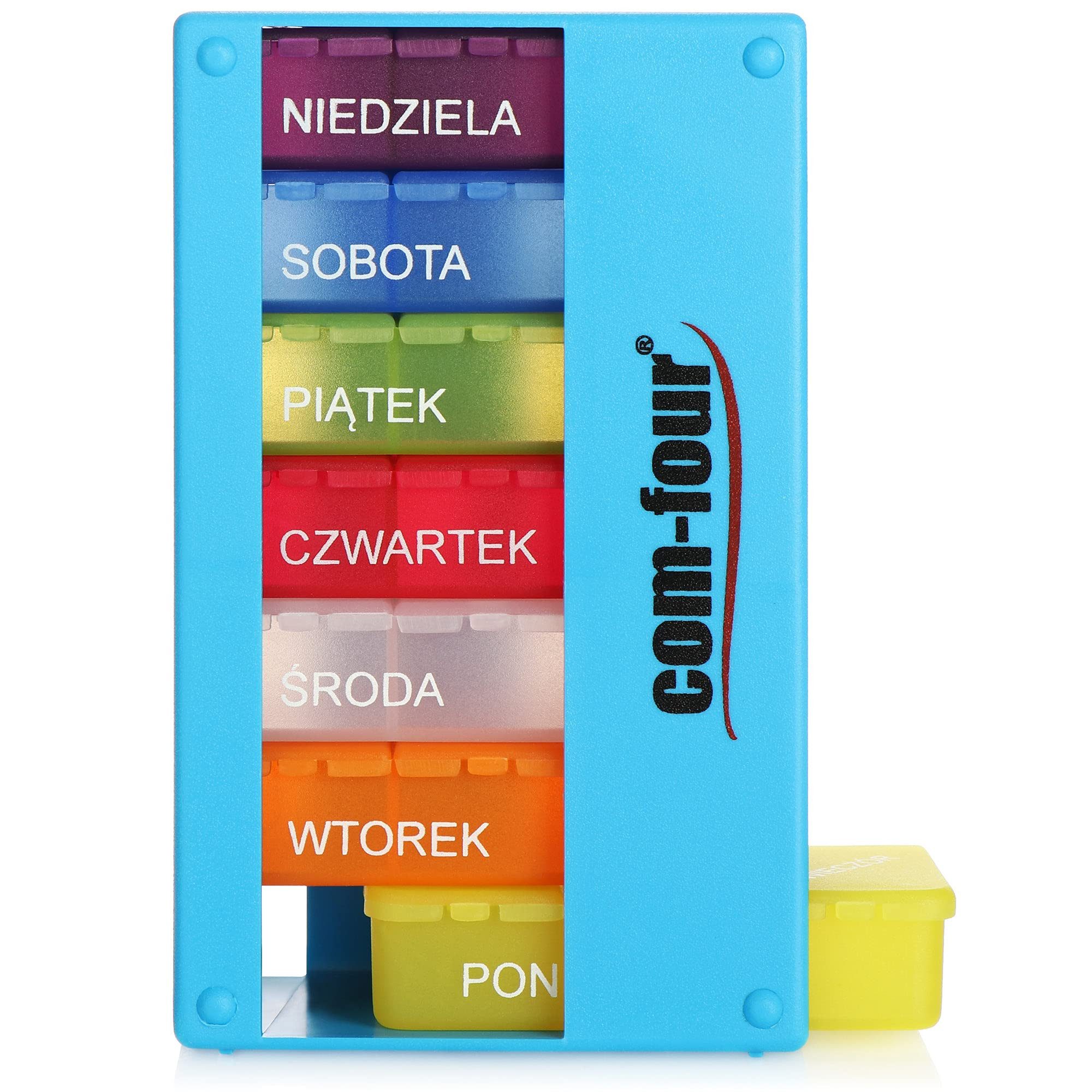 com-four Pillendose Medikamentendosierer auf POLNISCH, Medikamenten-Box für 7 Tage - je 3 Fächer - Pillendose