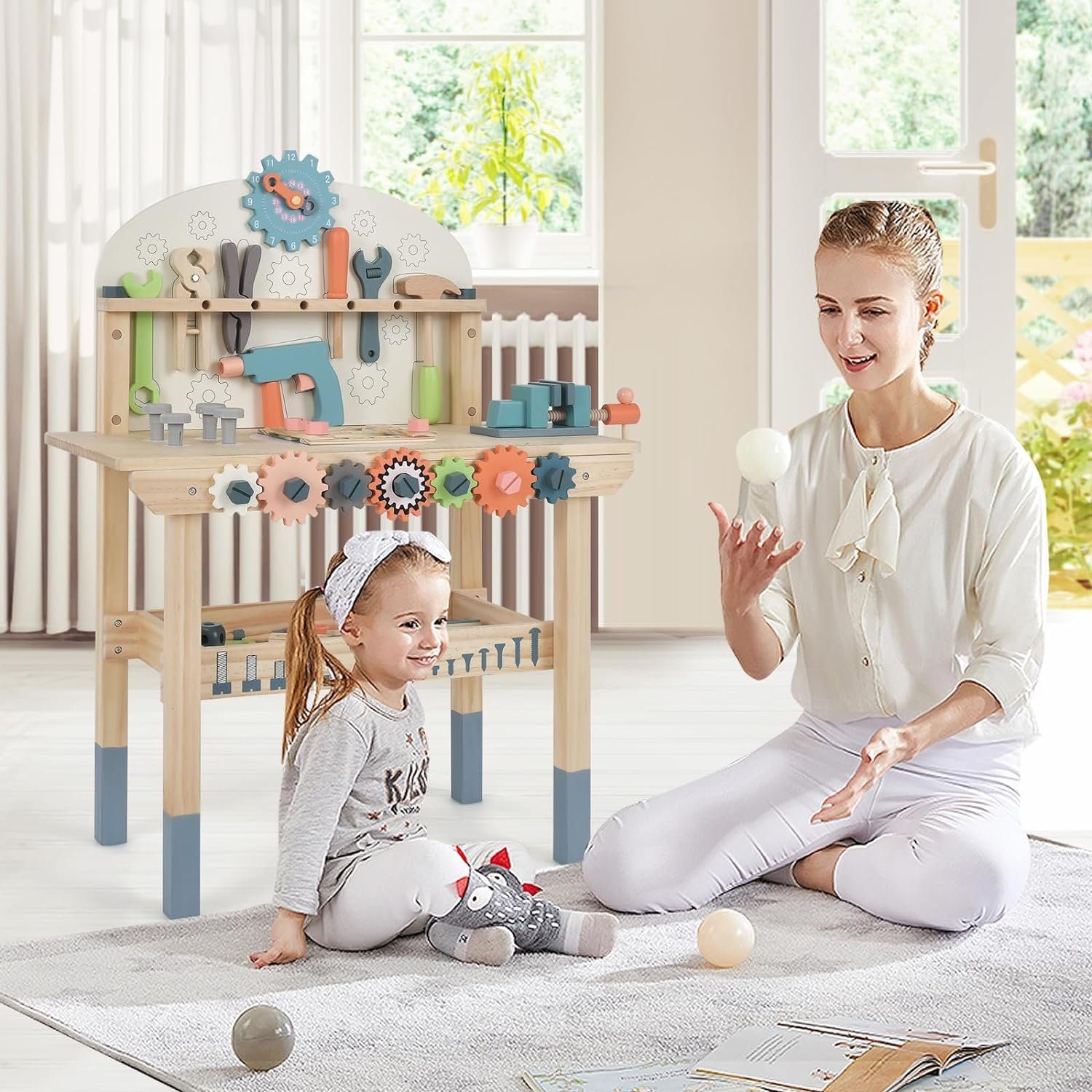 KOMFOTTEU Spielwerkbank, Arbeitsplatte & unterer Ablage, für Kinder ab 3