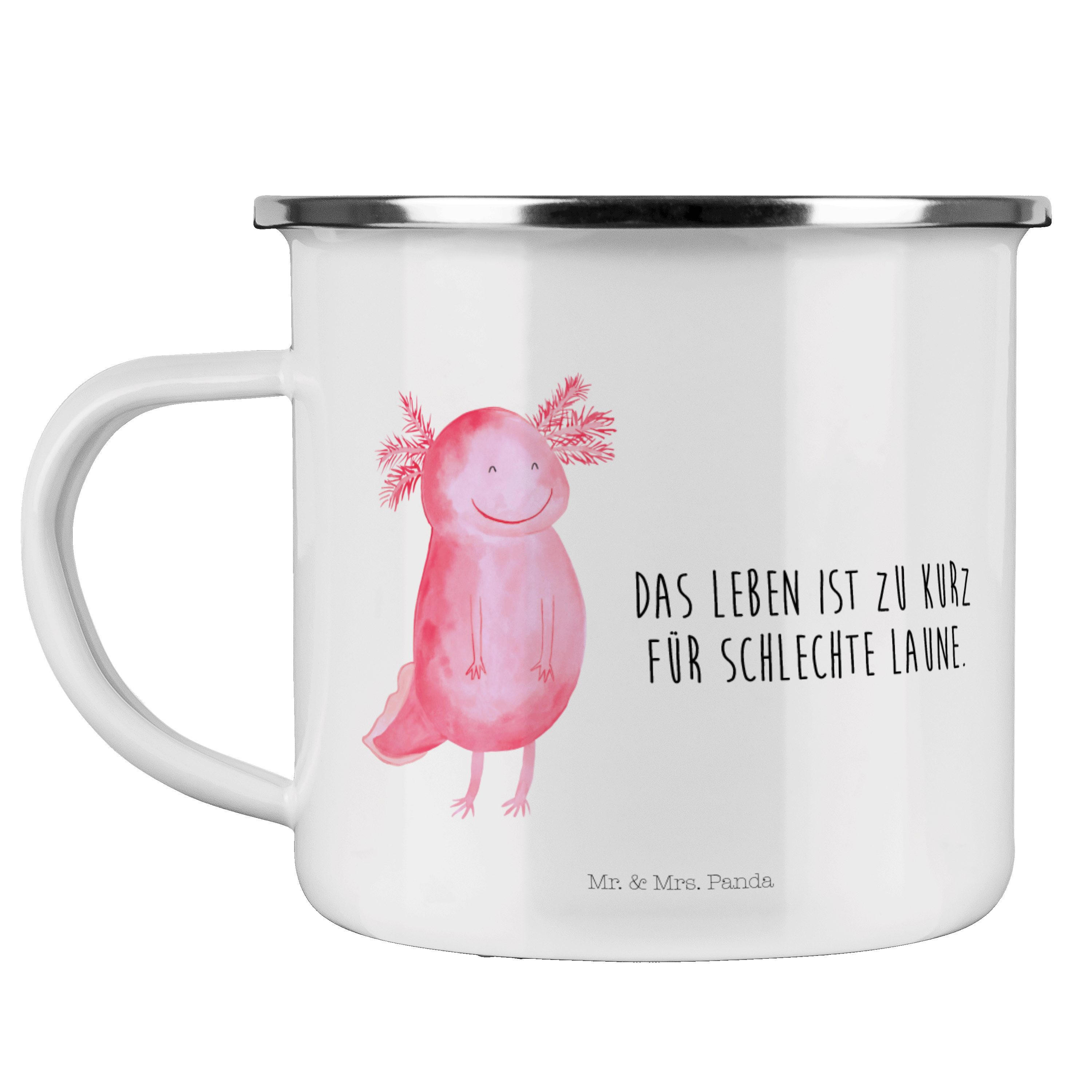 Mr. & Mrs. Panda Becher Axolotl glücklich - Weiß - Geschenk, gute Laune, Lurch, Molch, Kaffee, Emaille