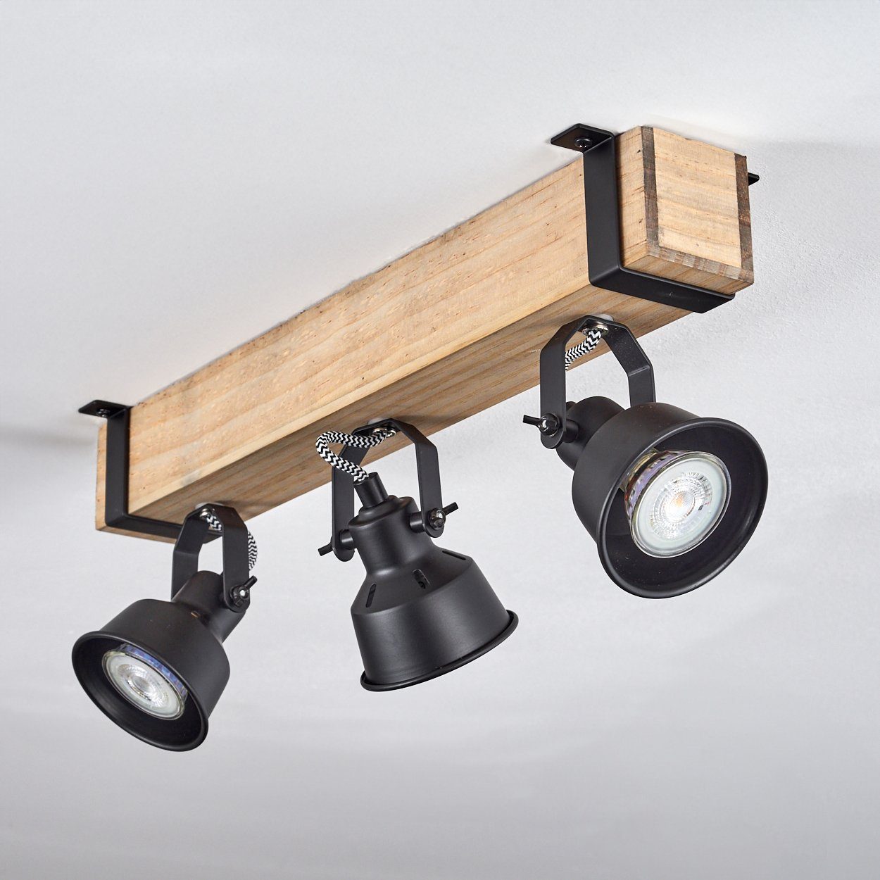 GU10 Deckenleuchte in mit 3x Metall/Holz Leuchtmittel, Deckenleuchte verstellbaren ohne hofstein Schwarz/Natur, aus Deckenlampe moderne ohne Schirmen, Leuchtmittel