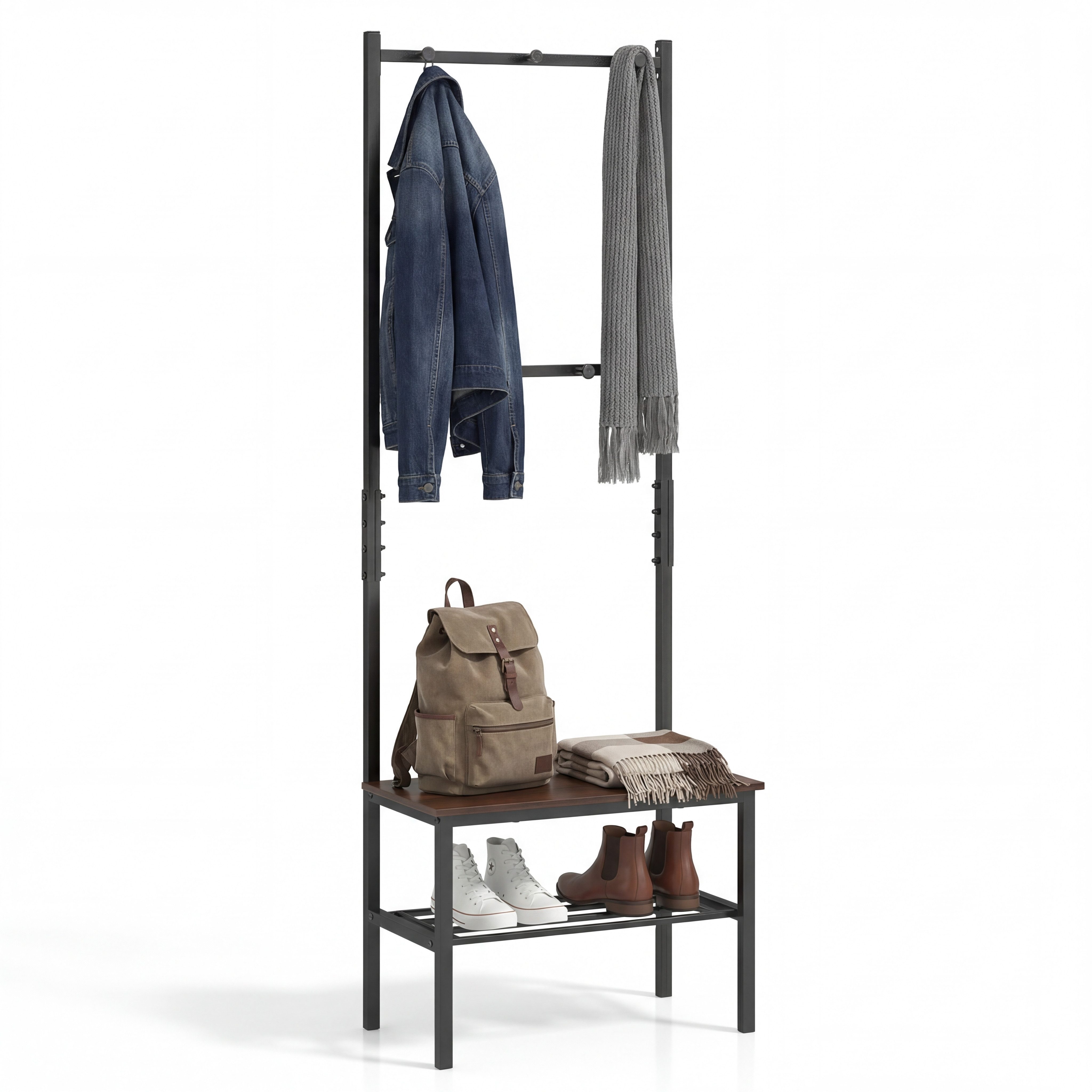 KOMFOTTEU Kleiderständer, Garderobenständer mit Haken, Schuhbank & Schuhregal