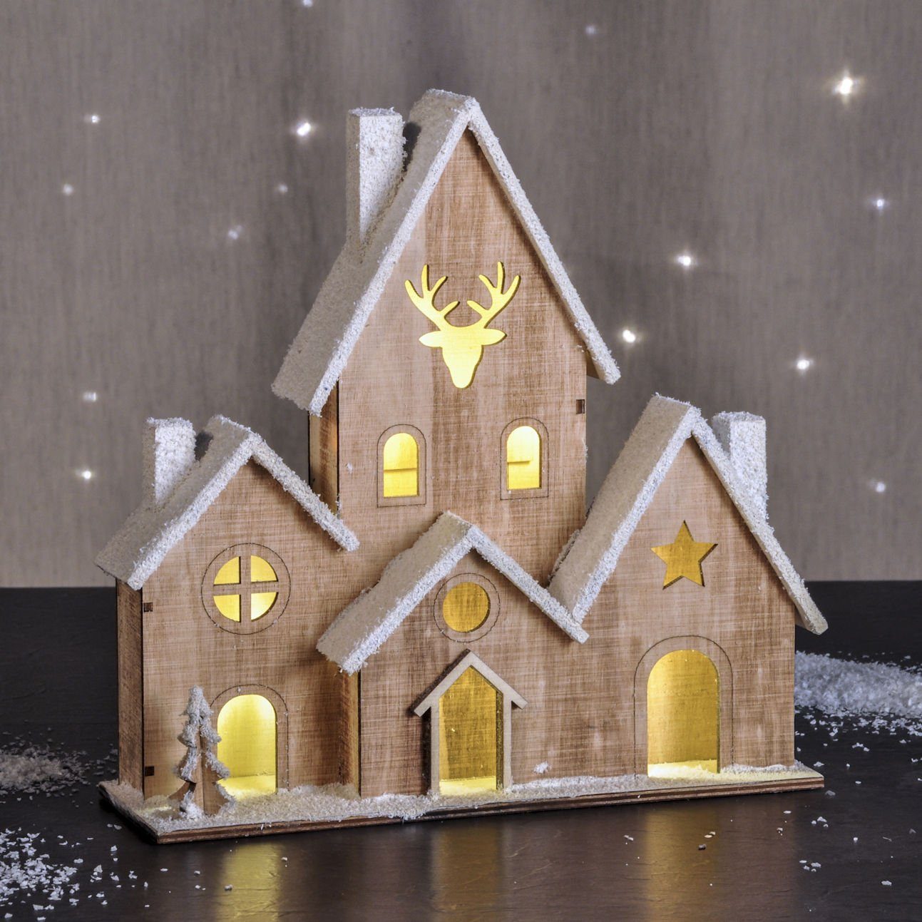 Spetebo LED Dekoobjekt LED Deko Haus 25 cm 6 LED Tisch