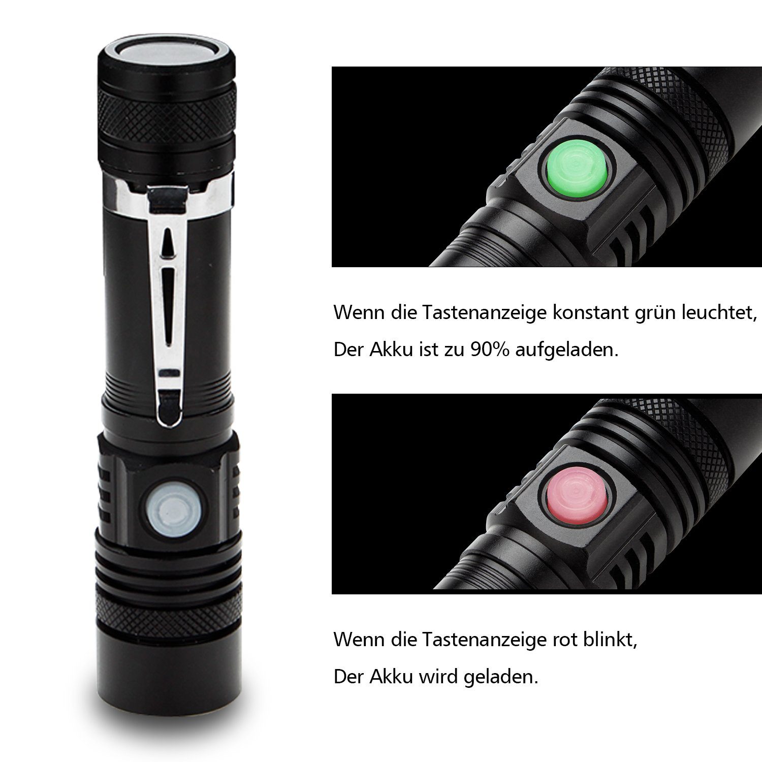 LED Batterie Gimisgu (1-St) lampe LED Wasserdicht,18650 USB mit Taschenlampe Taschenlampe,IPX4 (1-St)