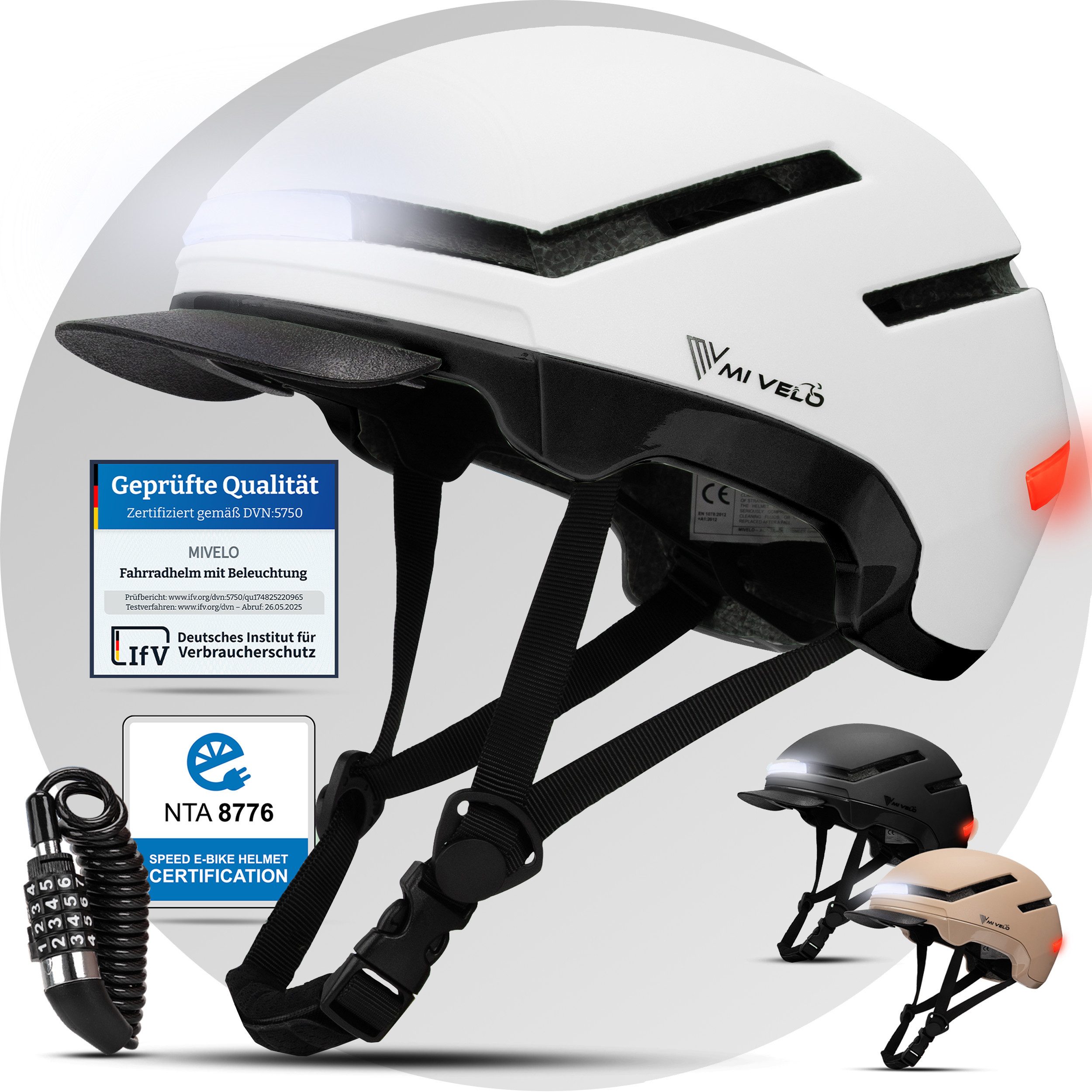 Fahrradhelm NOVA - für Herren und Damen mit Licht vorne & hinten, NTA zertifiziert