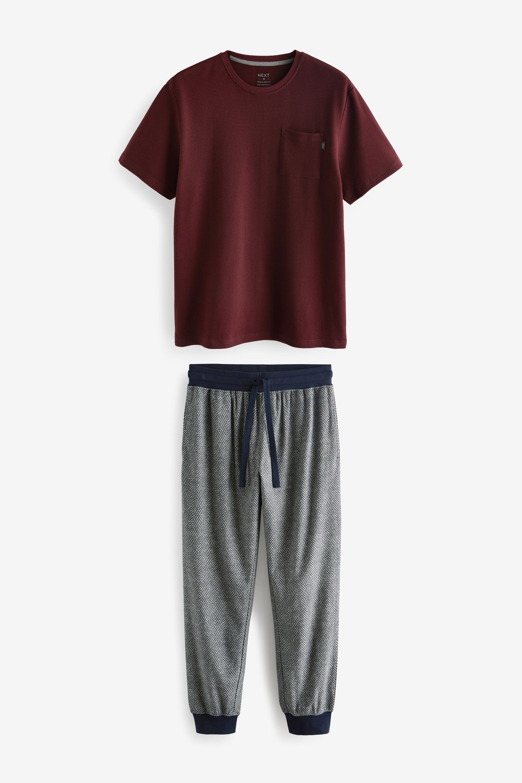 MotionFlex Kuscheliger tlg) Pyjama mit (2 Red/Navy Herringbone Blue Schlafanzug Next Bündchen