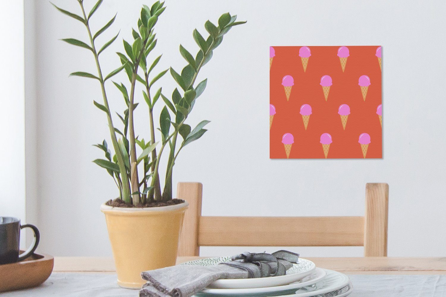 OneMillionCanvasses® Leinwandbild Eiscreme Muster - Schlafzimmer für (1 Sommer, St), Leinwand - Bilder Wohnzimmer