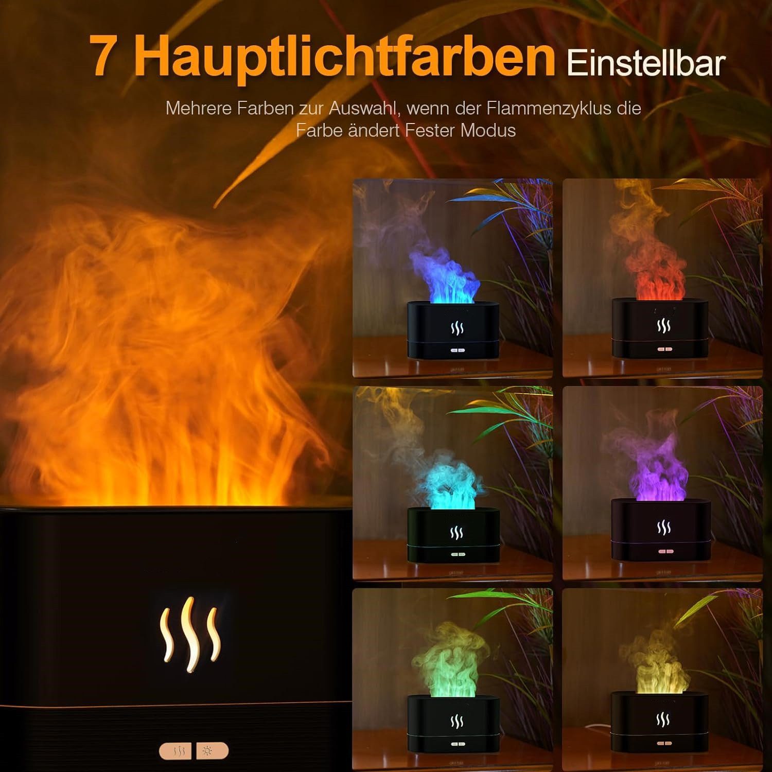 autolock Luftbefeuchter 3 In 1 Flammen Aroma Diffuser,7-Farben-Licht Luftbefeuchter Diffuser, Aroma Diffuser,Flamme Nebel,0.18 l,Automatische Abschaltung