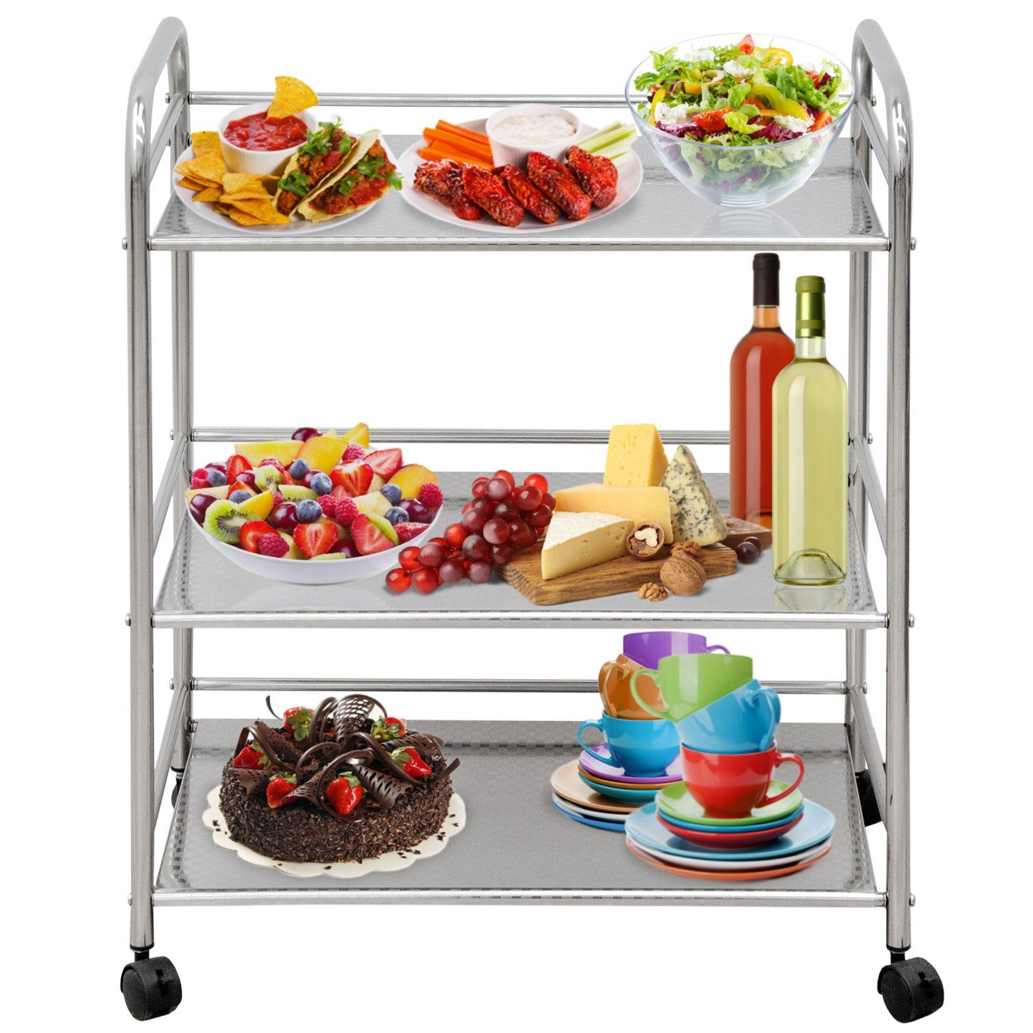 eyepower Servierwagen Edelstahl - 60 x 35 x 77 cm Rollwagen 3 Etagen - Küch günstig online kaufen