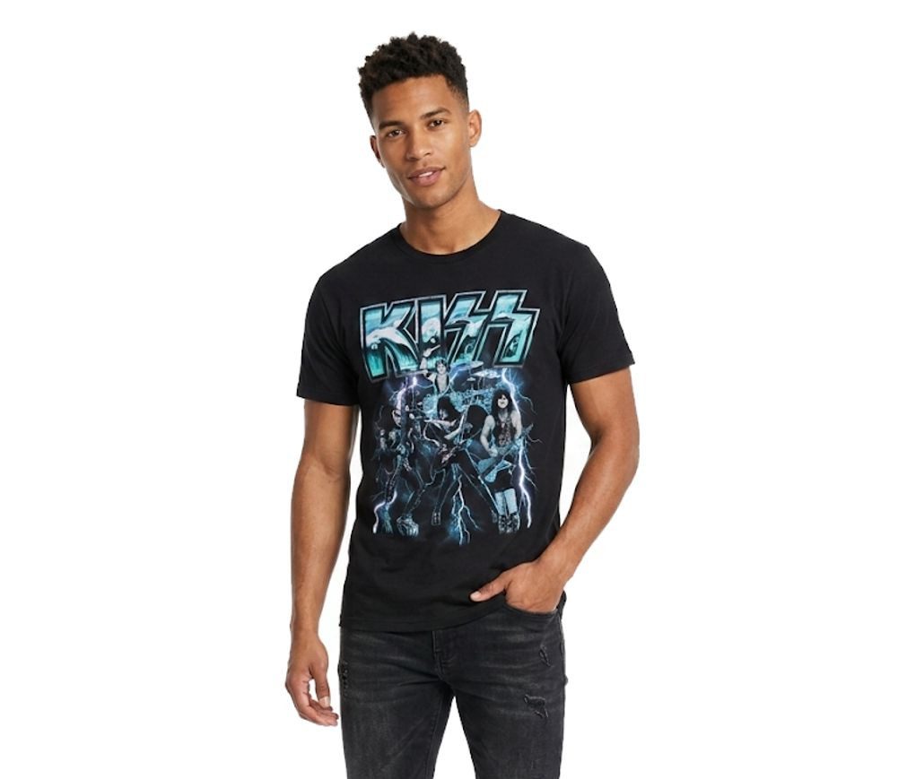 Kiss Print-Shirt KISS T-Shirt Blue Lightning – Offizielles Rock Merch – Schwarz & Blau Kiss Lightning T-Shirt Festival Concert