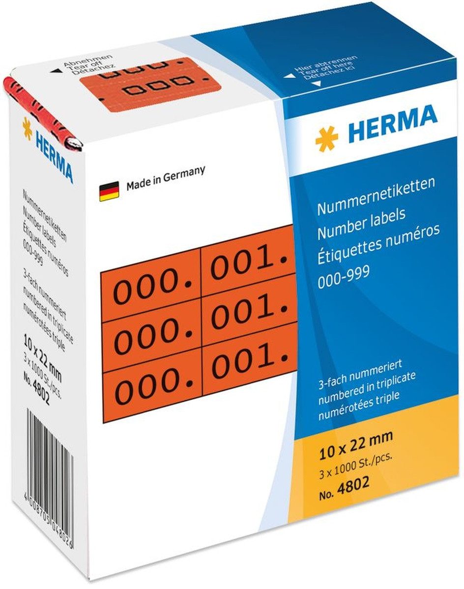 HERMA Etiketten Nummernetiketten dreifach selbstklebend rot/schwarz VE=3x1000 Stück