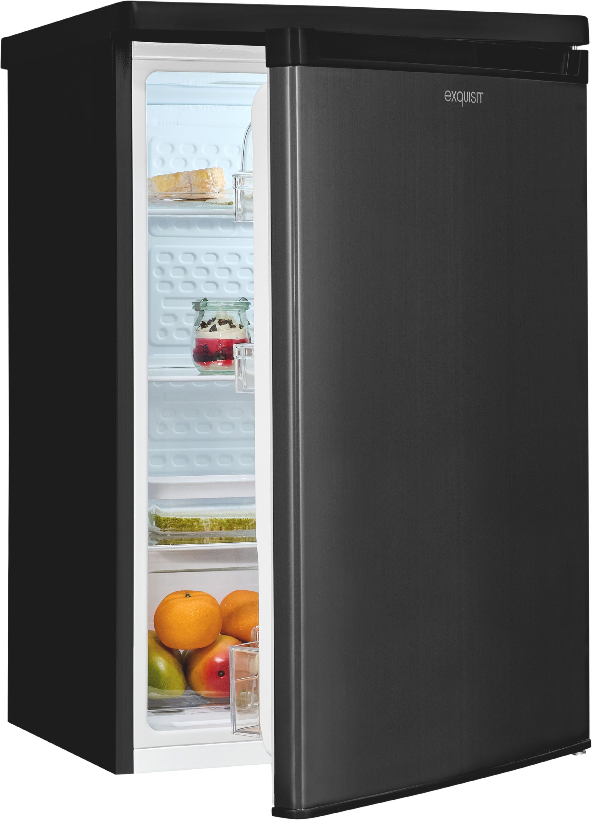 exquisit Kühlschrank KS16-V-040C inoxlook-az, 85 cm hoch, 55 cm breit, Helles LED-Licht für optimale Innenraumbeleuchtung