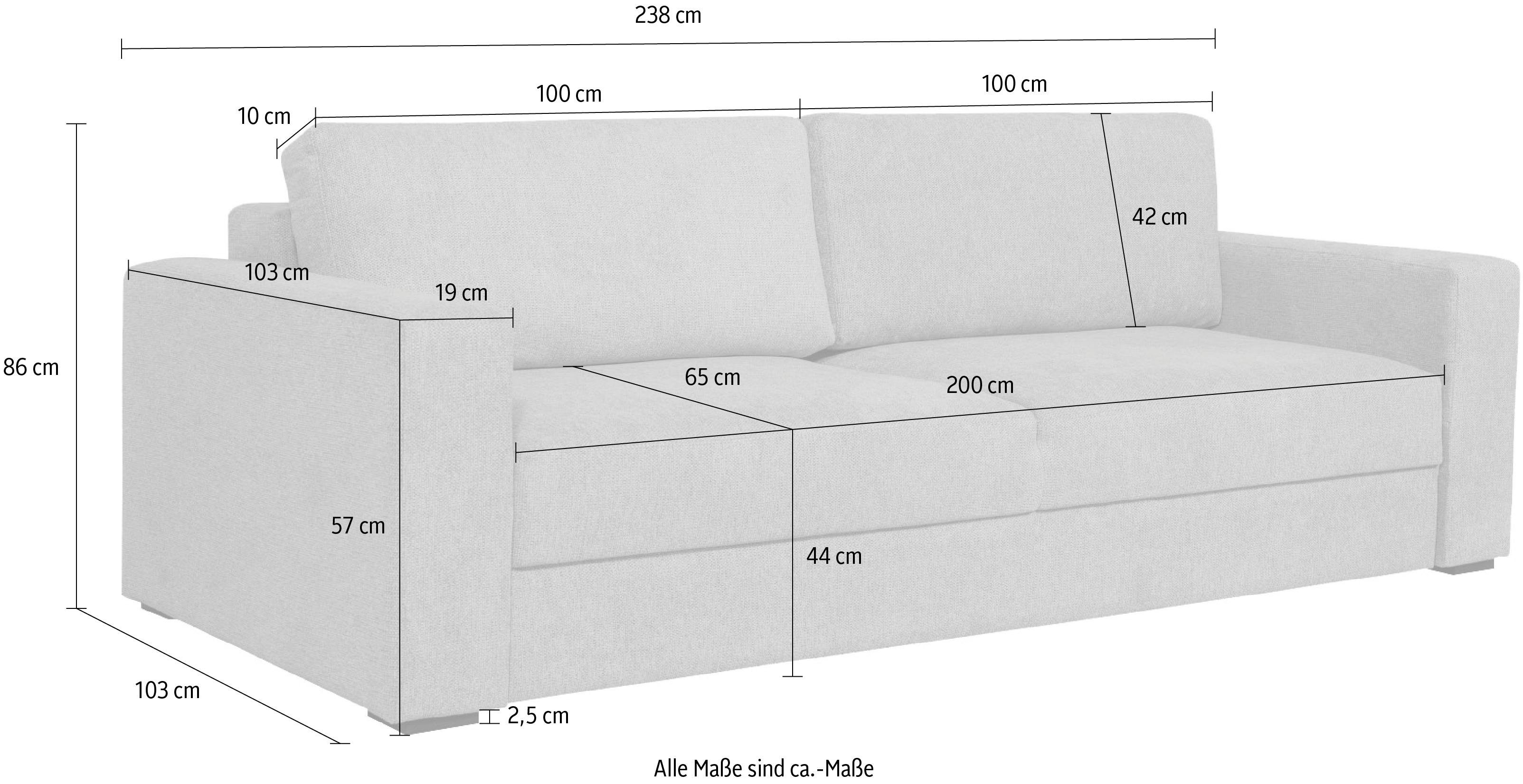 in mit Home grey affaire aufklappbarer Calrence, Serie Bettfunktion, Schlafsofa zwei dark Armlehnevarianten der