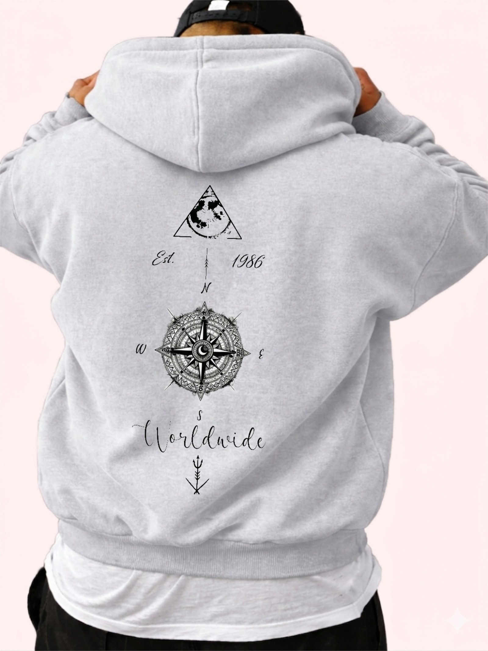 RMK Herren Hoodie Pullover Basic Rundhals Kompass Welt