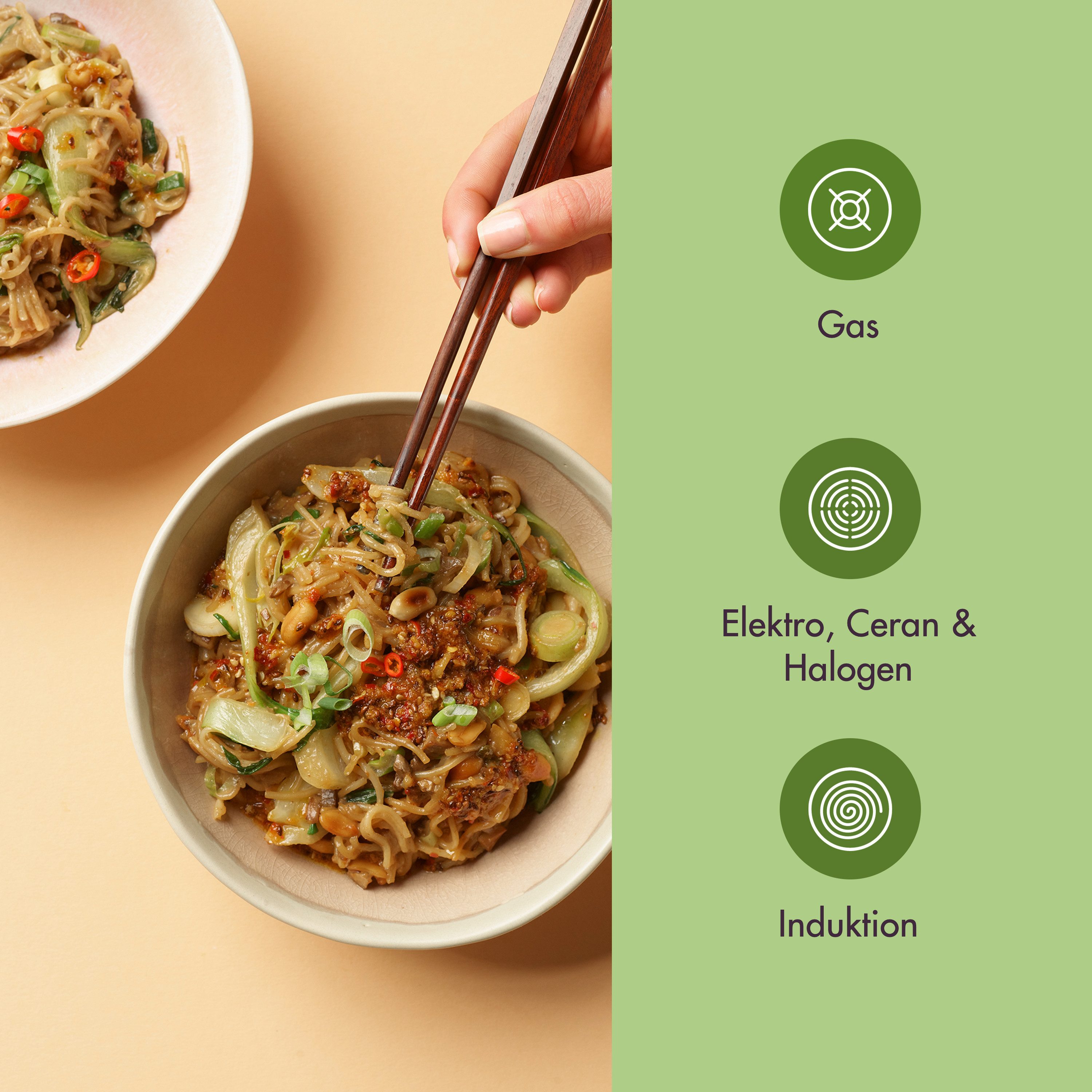 Reishunger Wok Premium Wok, Edelstahl (Wok mit Glasdeckel), für Induktions-, Ceran- oder Gasherd