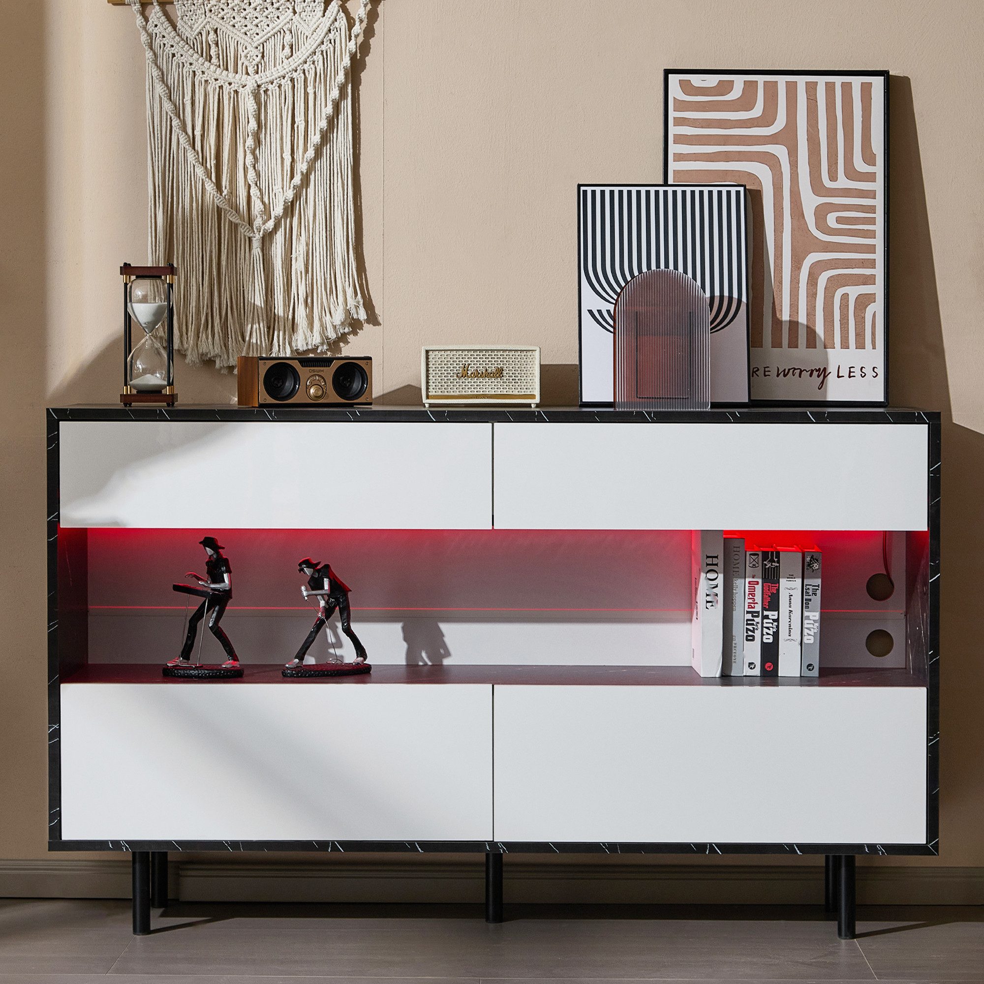 MODFU Sideboard in Marmor-Design mit offenem Stauraum (Kommode, Anrichte, W günstig online kaufen