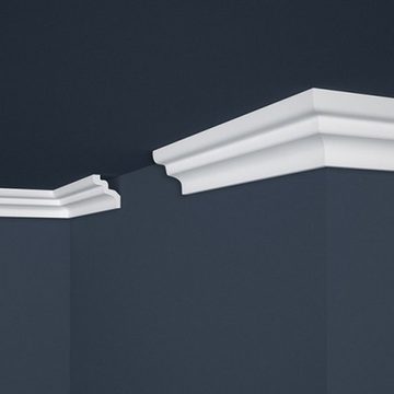 PROVISTON Stuckleiste Polystyrol, 46 x 50 x 2000 mm, Weiß, Deckenleiste, 100 Meter