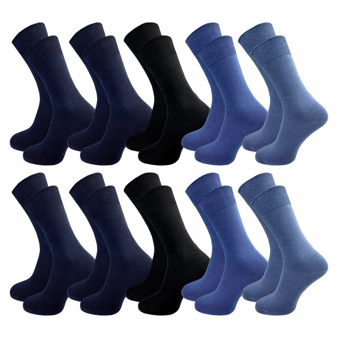 GAWILO Basicsocken aus 100% Baumwolle für Herren in 3 Farbkombinationen ohne Gummidruck (10 Paar) natur-, blau- & dunkle Töne - ideale Ergänzung Ihres Socken Sortiments blaue Töne