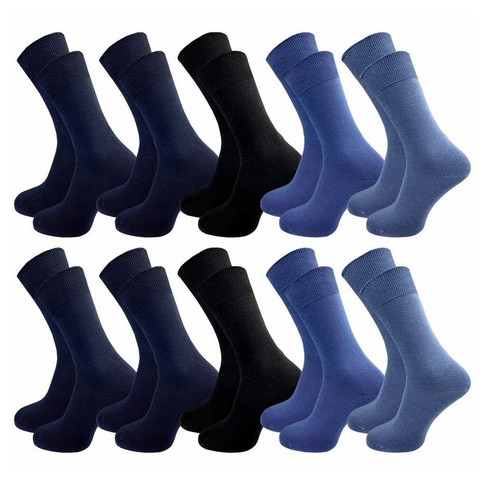 GAWILO Basicsocken aus 100% Baumwolle für Herren in 3 Farbkombinationen ohne  Gummidruck (10 Paar) natur-, blau- & dunkle Töne - ideale Ergänzung Ihres  Socken Sortiments