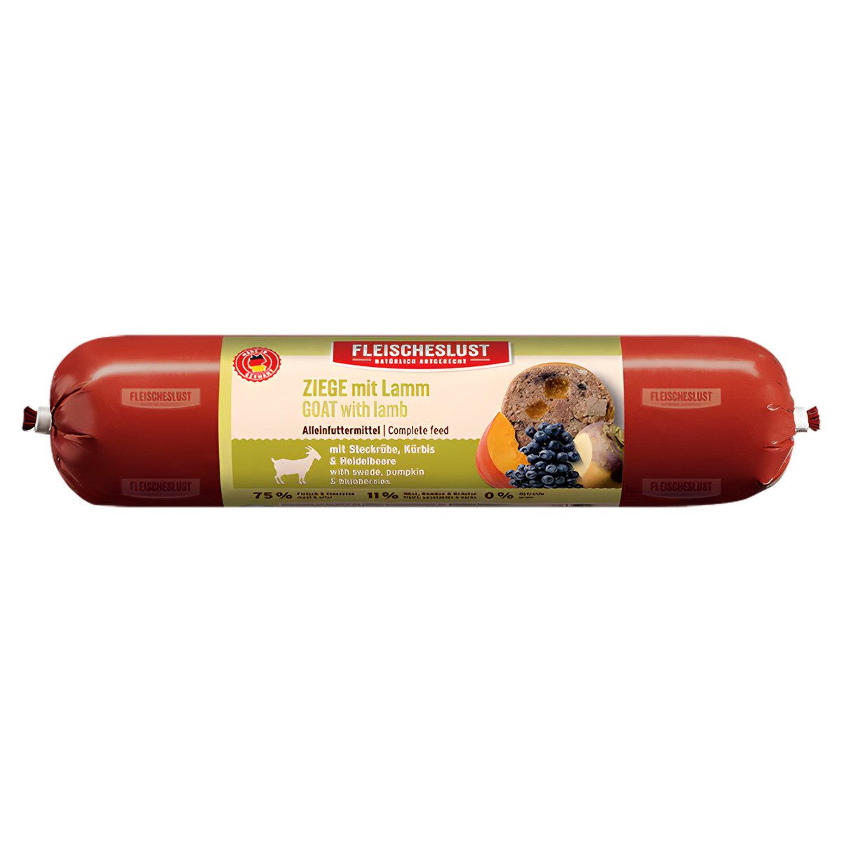 Fleischeslust Classic Ziege mit Lamm & Steckrübe, Kürbis & Heidelbeere 400 g, Nassfutter für: Hund