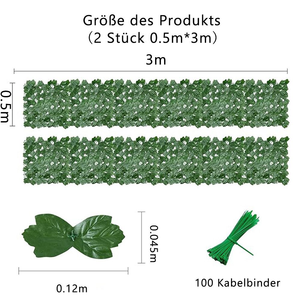 TUWENA Kunsthecken-Sichtschutz Künstlicher Efeu Sichtschutzzaun, Sichtschutz-Panels für Pflanzen