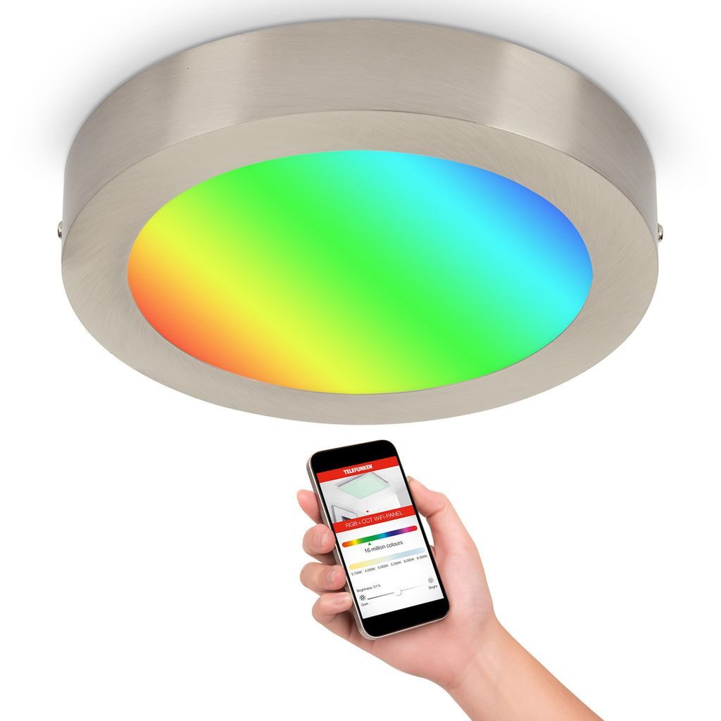 Telefunken LED Deckenleuchte 309502TF, Dimmfunktion, LED fest integriert, 2700K - Extra-Warmweiß, WiFi RGB Beleuchtung CCT Aufbauleuchte 18W 1800lm Ø 22,5cm