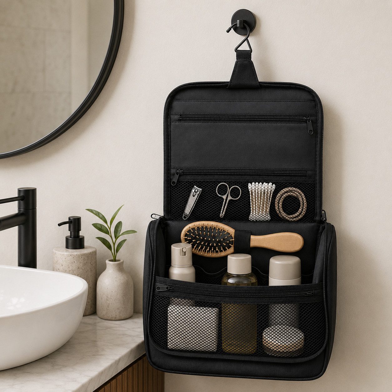 BEAZZ Kulturbeutel Kulturtasche Herren groß - Kulturbeutel zum Aufhängen - Waschtasche, Durchdachtes Raumwunder, Sehr leicht
