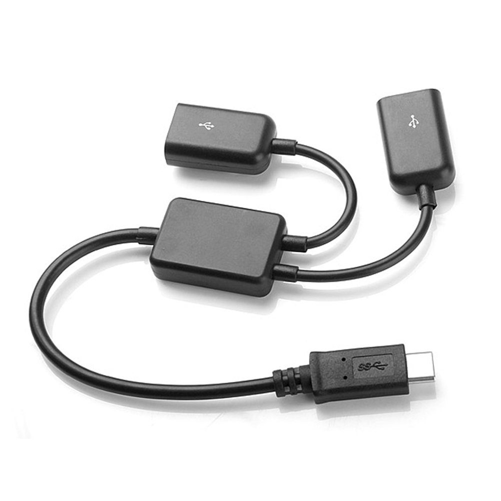 Bolwins H67 USB C Stecker zu 2x USB Buchse Kabel Adapter USB OTG Lade Splitter USB-Kabel, USB C Stecker, USB Buchse (19 cm), USB-C auf 2× USB-A OTG Adapter – Bild 2 von 5