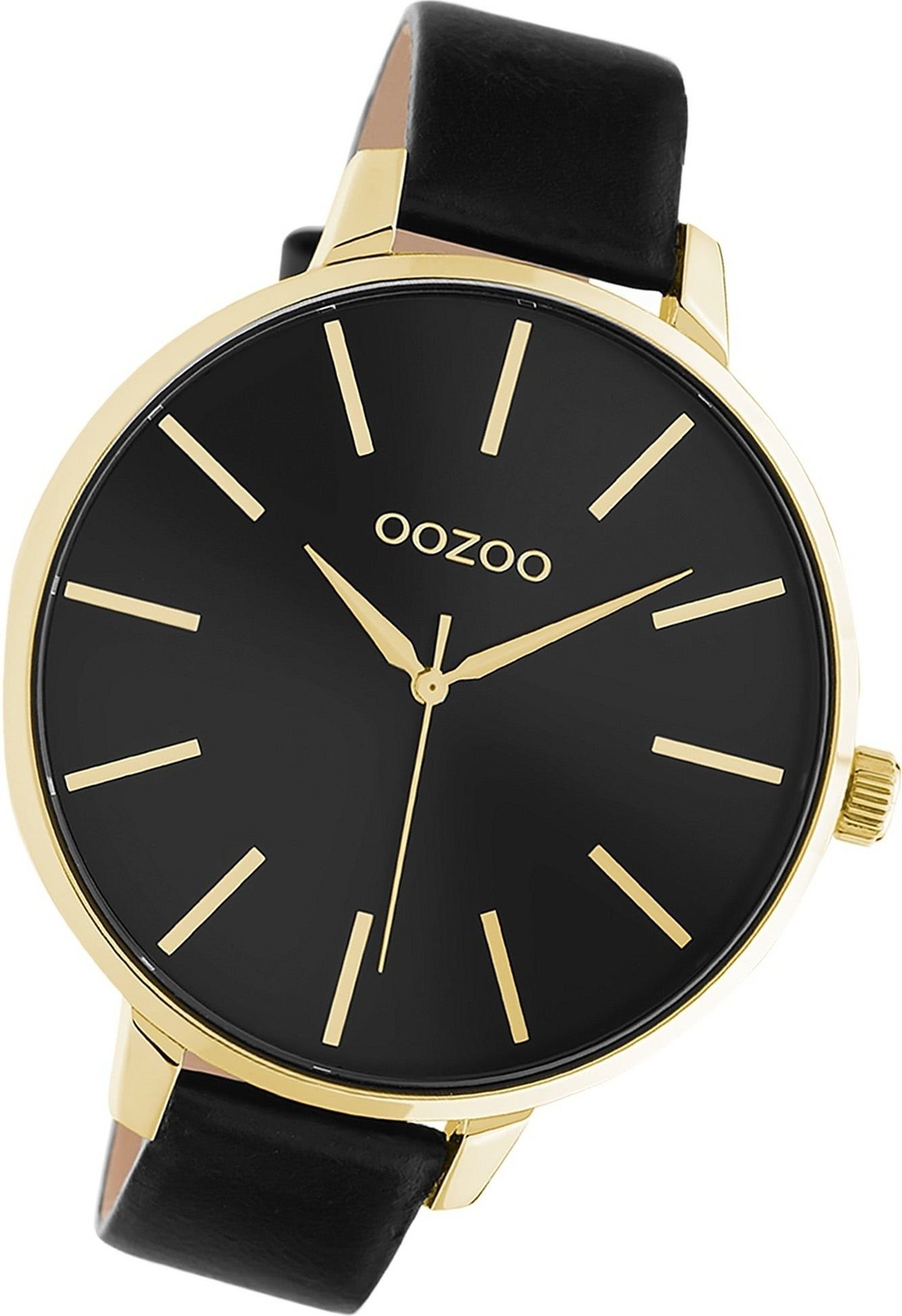 Quarzuhr Oozoo extra Timepieces, rundes Damen Armbanduhr Lederarmband 48mm) (ca. schwarz, Gehäuse, OOZOO Damenuhr groß