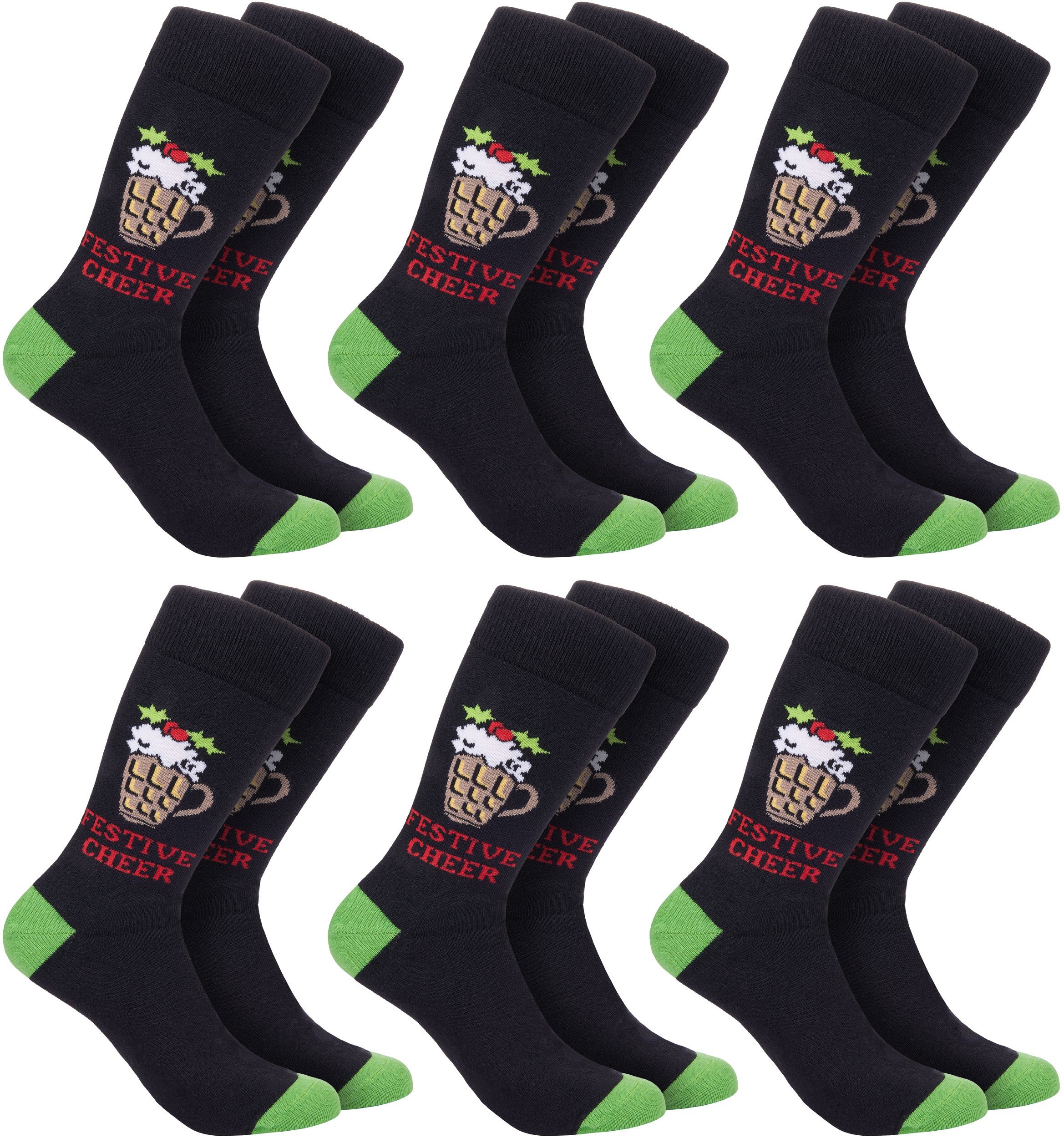 BRUBAKER Socken Herren Weihnachtssocken, Lustige Socken mit Weihnachtsmotiven EU 41-45 (Festive Cheer - Weihnachtsbier, 6-Paar, Männer Crew Socks Geschenk) Bunte Kuschelsocken für Weihnachtszeit Baumwolle