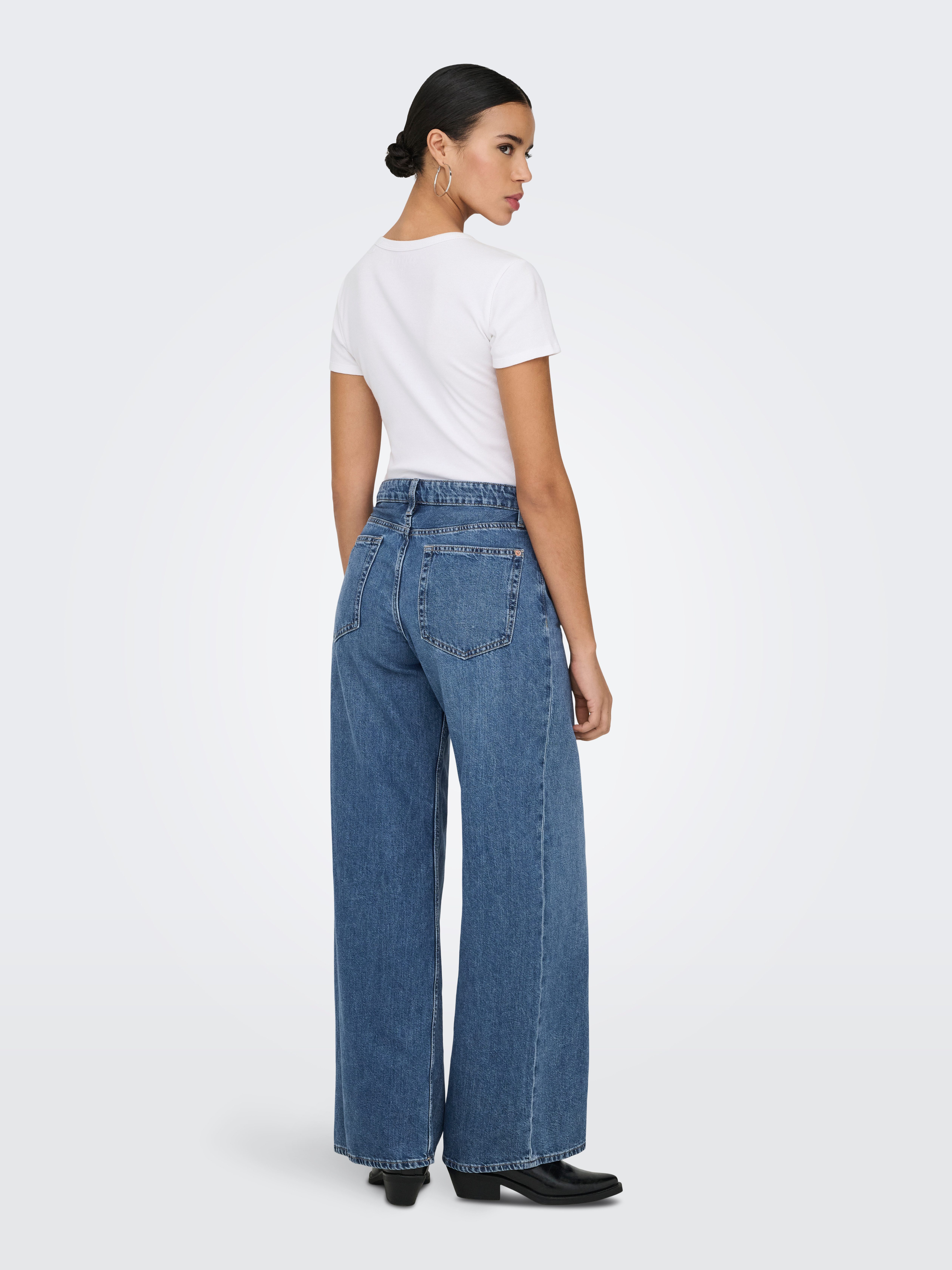 ONLY High-waist-Jeans ONLSILKY SOFT HW WIDE DNM PIM233 NOOS mittlere Waschung, hohe Leibhöhe, weite Beinform