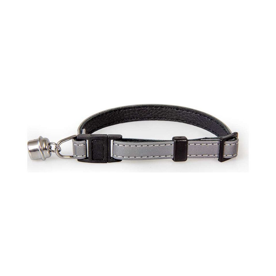 Das Lederband Katzen-Halsband Katzenhalsband mit Klick-Verschluss Silver reflective/Black