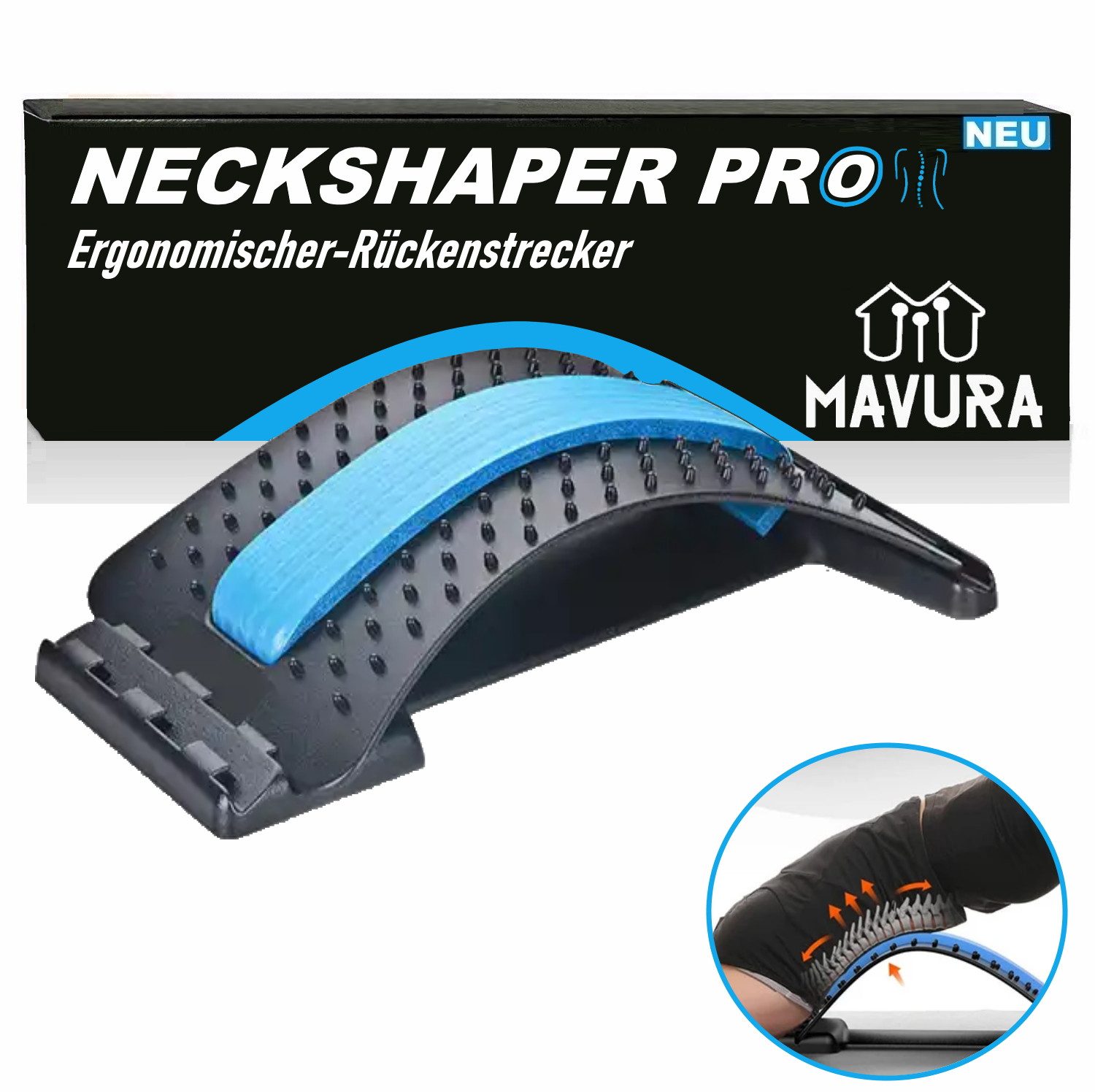 MAVURA Rückentrainer NACKSHAPER PRO Ergonomischer Nackenstrecker Rückenstrecker Nacken, (Rücken Massagegerät Massage), Rückendehner Rückentrainer Wirbelsäulenstrecker