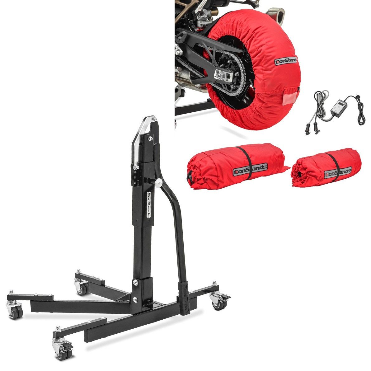 Motorradheber Set Reifenwärmer + Zentralständer S22