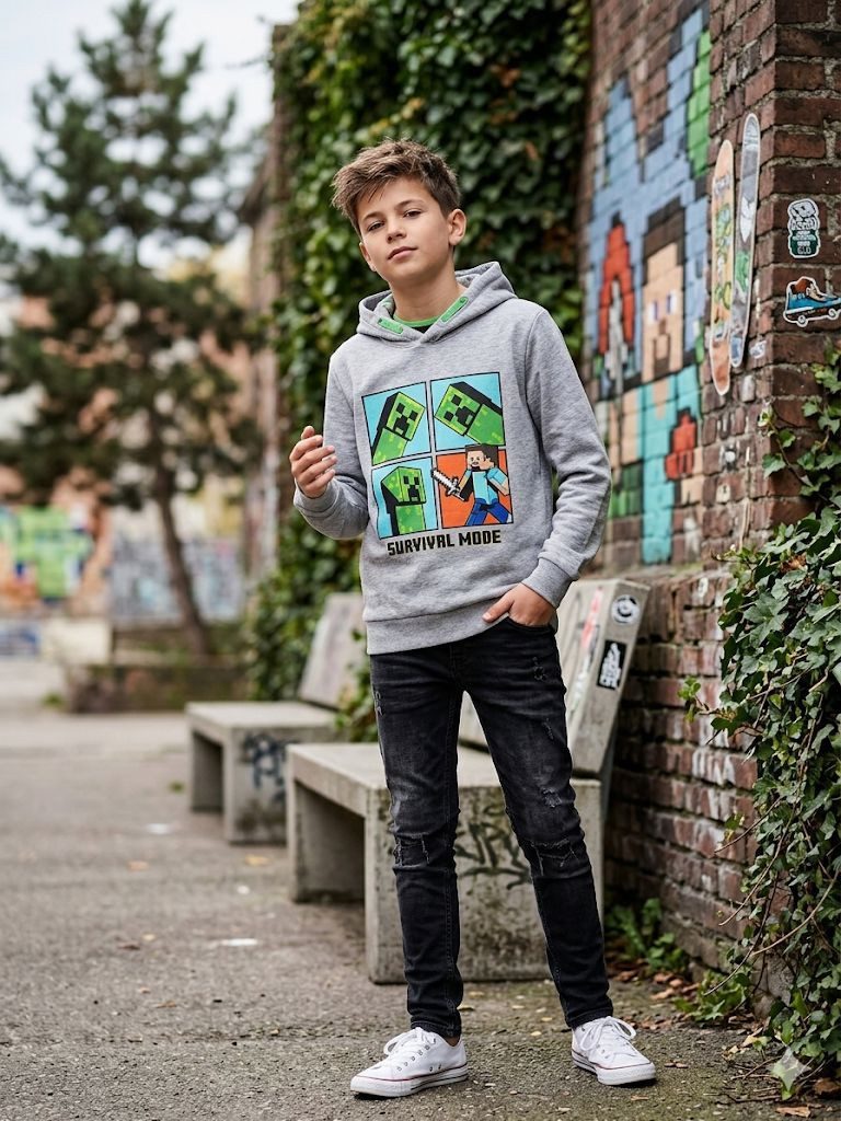 Minecraft Hoodie Minecraft Hoodie Kinder grau meliert Creeper Kapuzenpullover Minecraft Kinder Kapuzensweatshirt