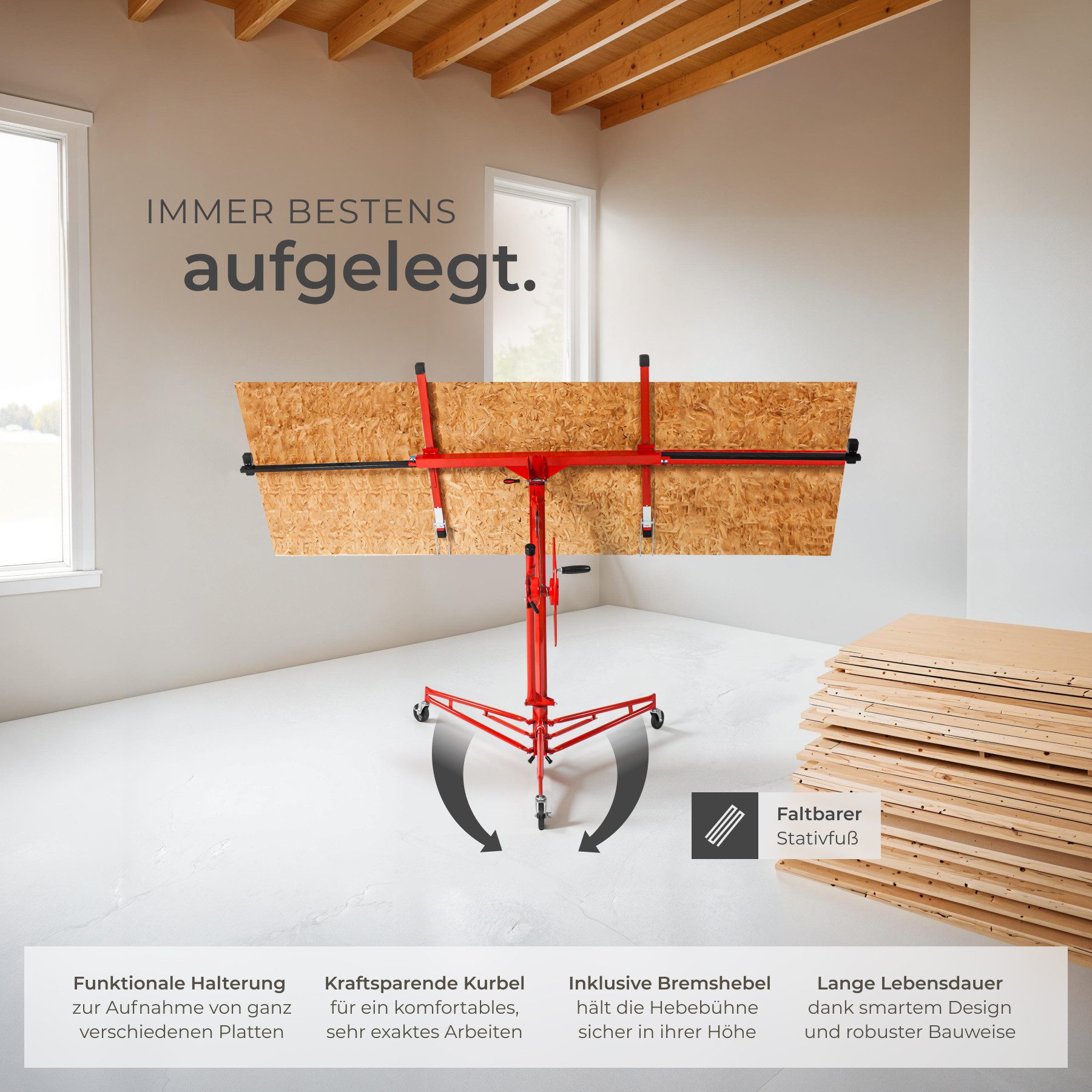 tectake Plattenheber Trockenbau Werkzeug 140-335 cm, 1-tlg.], 1-Mann-Bedienung