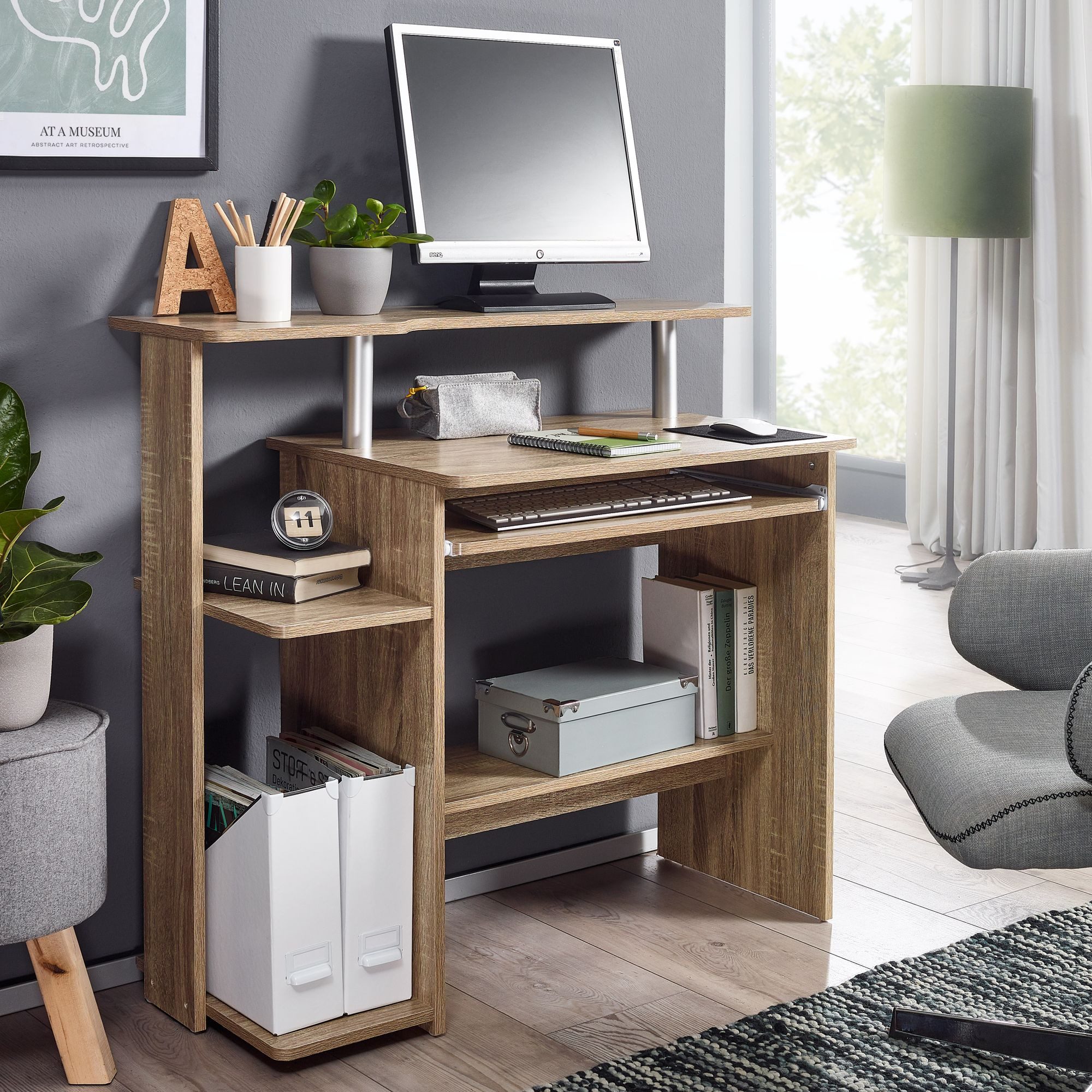 FINEBUY Schreibtisch SuVa2368_1 (Sonoma 94x90,5x48,5 cm günstig online kaufen