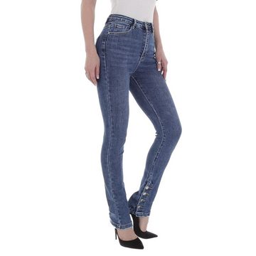 Ital-Design Skinny-fit-Jeans Damen Freizeit Knopfleiste Stretch High Waist Jeans in Blau