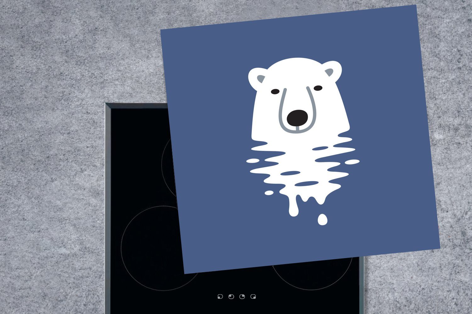 (1 tlg), 78x78 Vinyl, Wasser, cm, Arbeitsplatte Eisbären Illustration im eines Herdblende-/Abdeckplatte für MuchoWow Ceranfeldabdeckung, küche