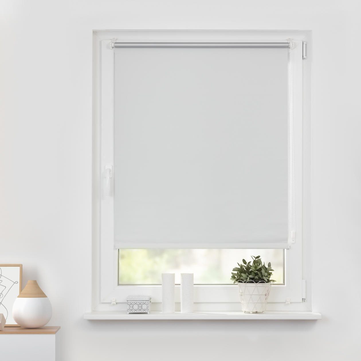 Seitenzugrollo Verdunkelungsrollo Thermo-Rollo Klemmfix ohne Bohren, LICHTBLICK ORIGINAL, verdunkelnd, verspannt, Klemmfix, Verdunklungsrollo mit Klemmträger und Silberbeschichtung blickdicht