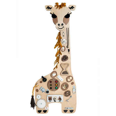 TinaForKids Motorikbrett Giraffe großes Busy Board Wandspiel Motorikschleife, aus Holz