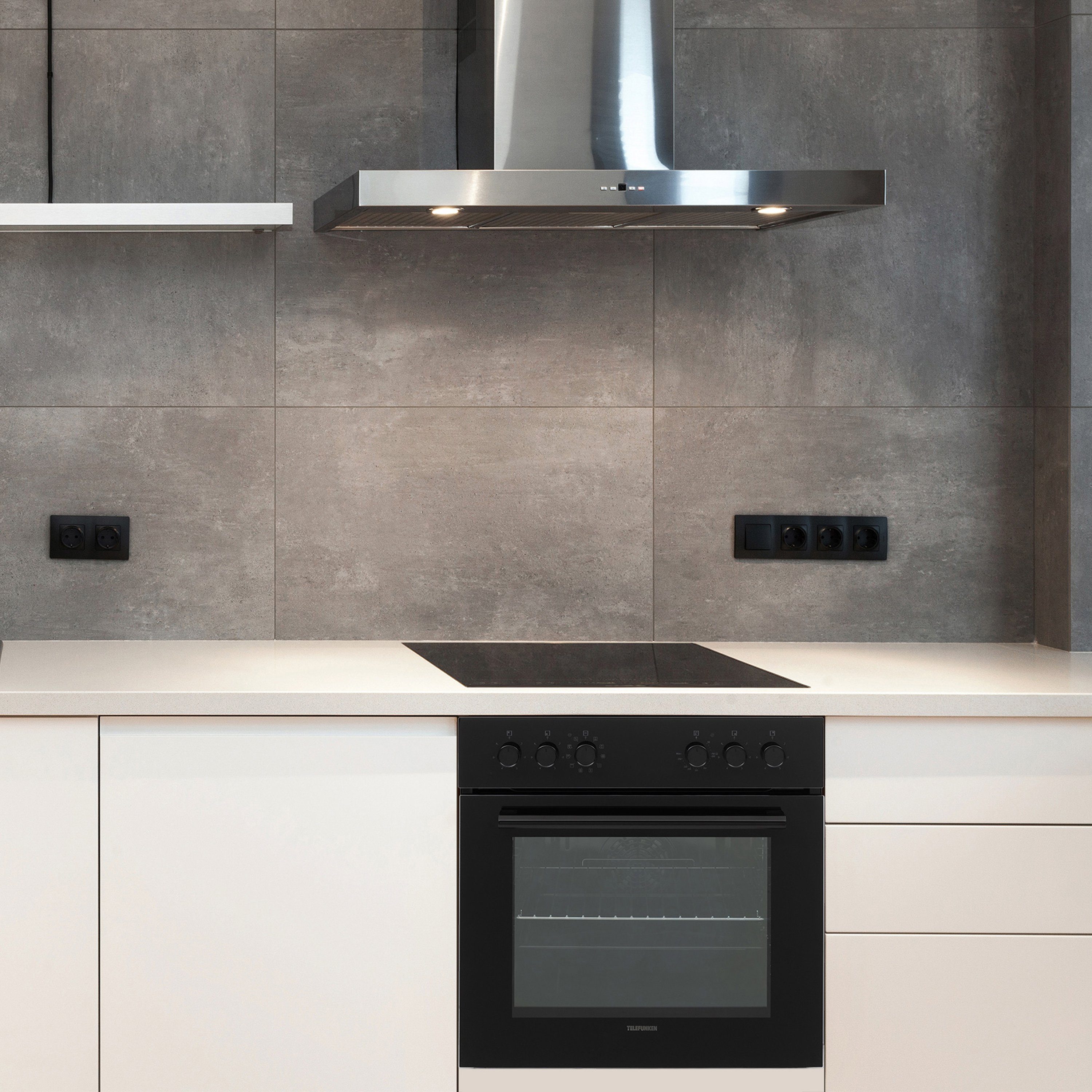 Telefunken Elektro-Herd-Set ECHS65A-B2, VapClean, Einbauherdset, 65 L, Backofen & Glaskeramik-Kochfeld, Hot Air Shield