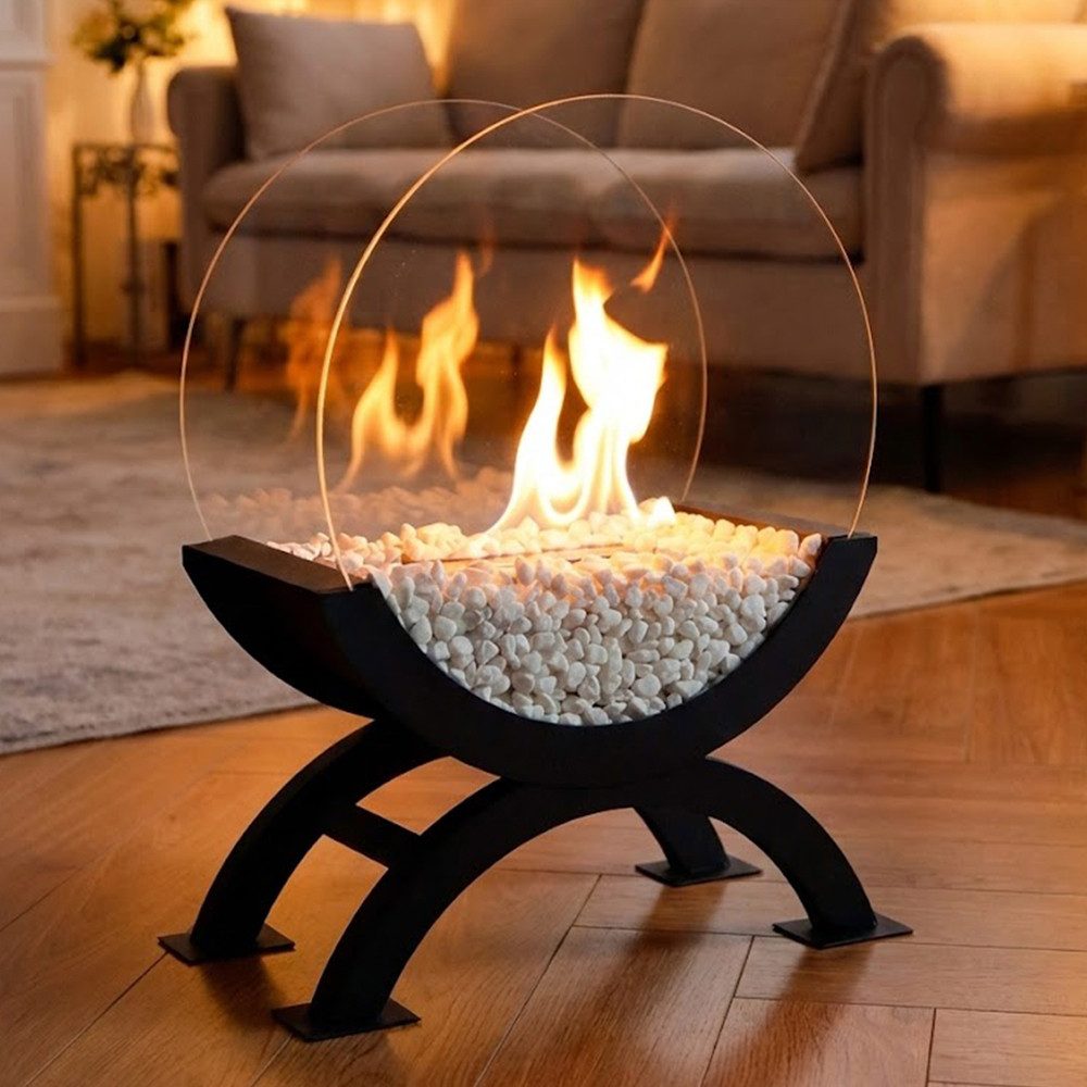 JHY DESIGN Feuerschale 48cm Hoch Tisch-Feuerschale Tisch-Kami Windlichter aus Metall und Glas, (1-St), für Innen und Außenbereich Schwarz – Bild 3 von 5