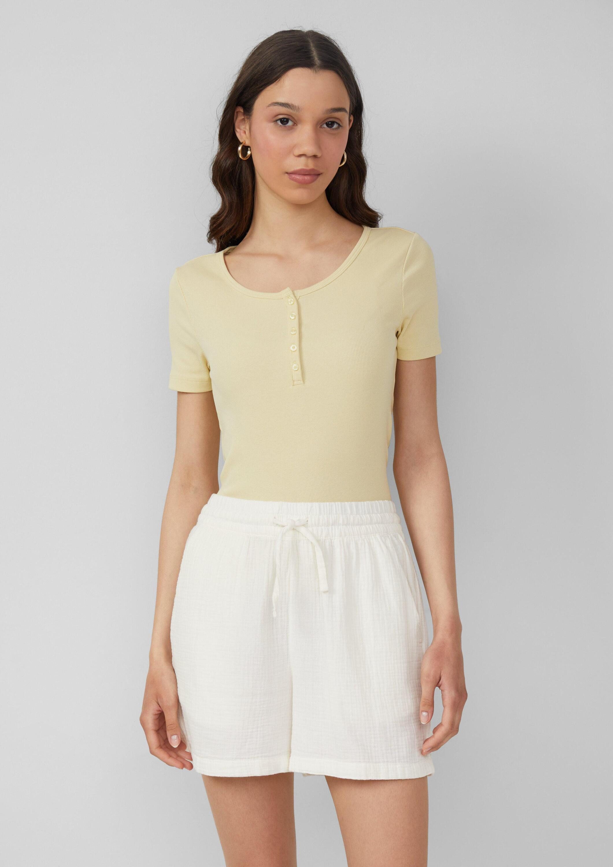 QS Kurzarmshirt T-Shirt Geripptes T-Shirt mit Knopfleiste günstig online kaufen