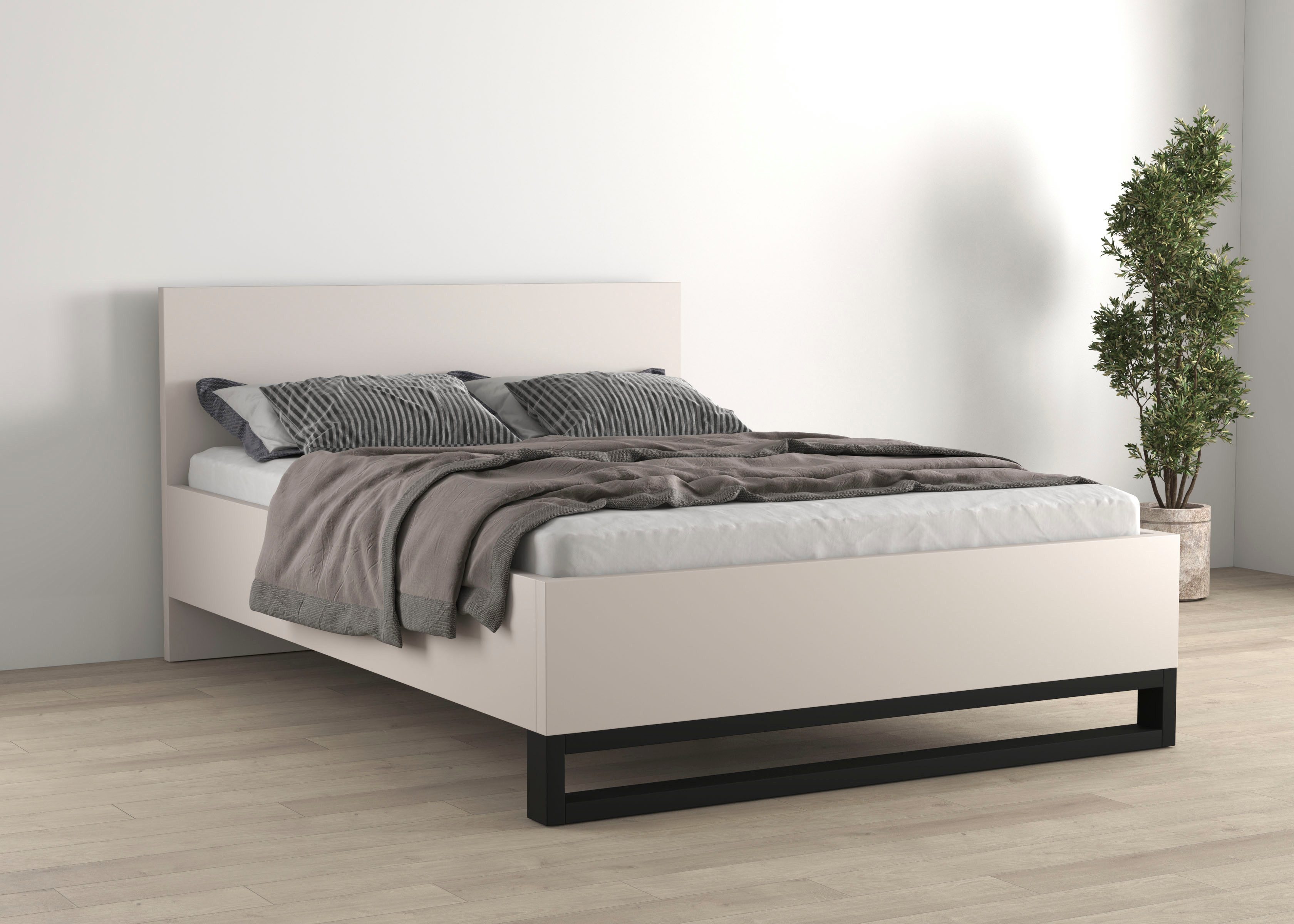 Home affaire Bettgestell Bronne, Topeseller, Industrial Design (In den Breiten 140cm, 160cm und 180cm), Stauraumbett in drei Breiten, stabil mit Kufen in Metalloptik