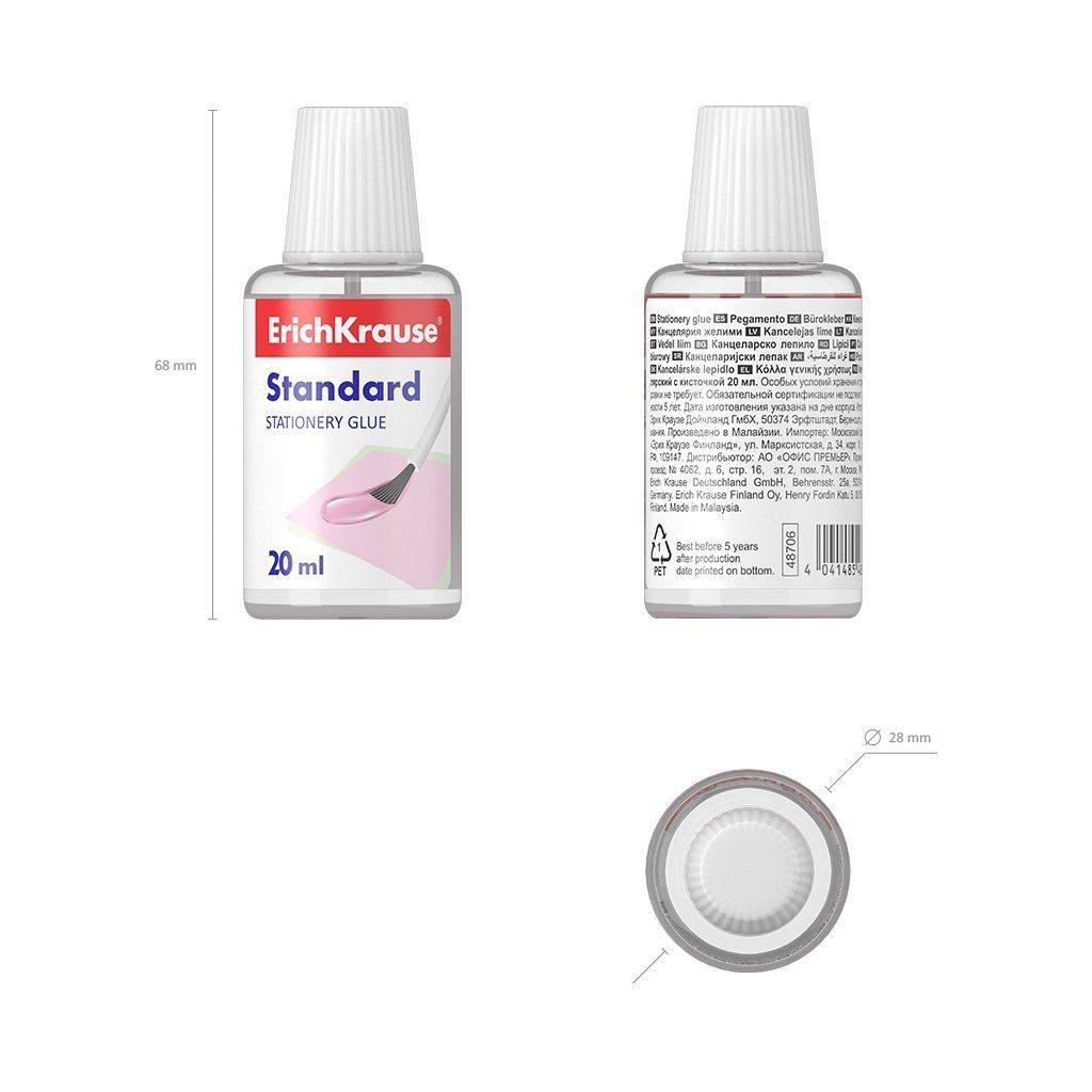 Erich Krause Bastelkleber, Flüssigkleber mit Pinsel 20ml wasserlöslich 1 Stück