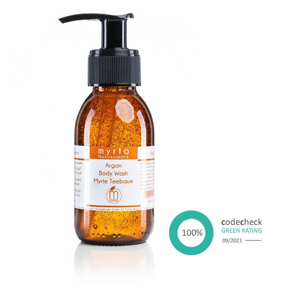 myrto Naturkosmetik Duschgel Argan Body Wash Myrte-Teebaum - 500ml Grosspackung, ohne Alkohol, naturreine ätherische Масла, vegan