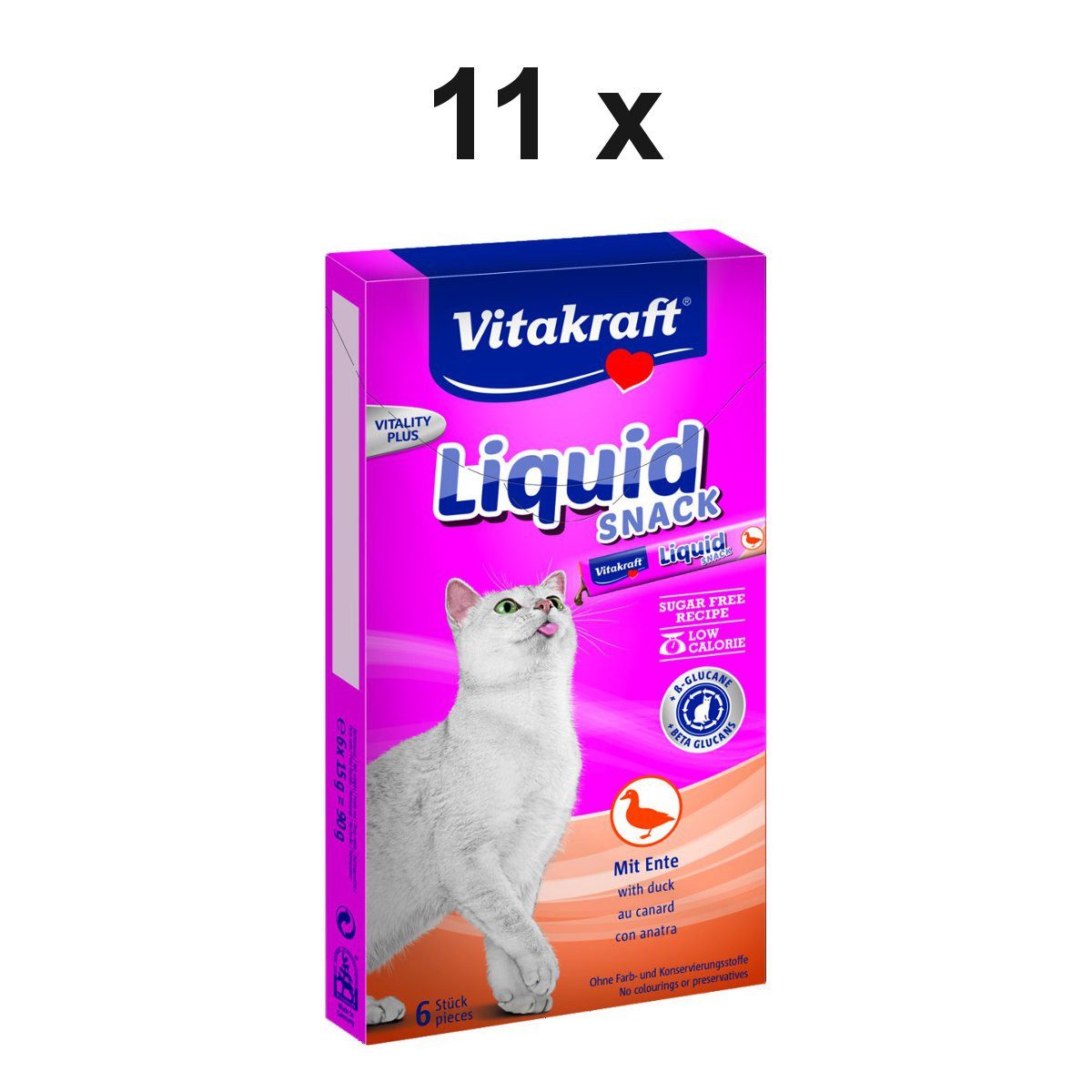 Vitakraft Katzensnack Cat Liquid Snack Ente, 11 x 90g